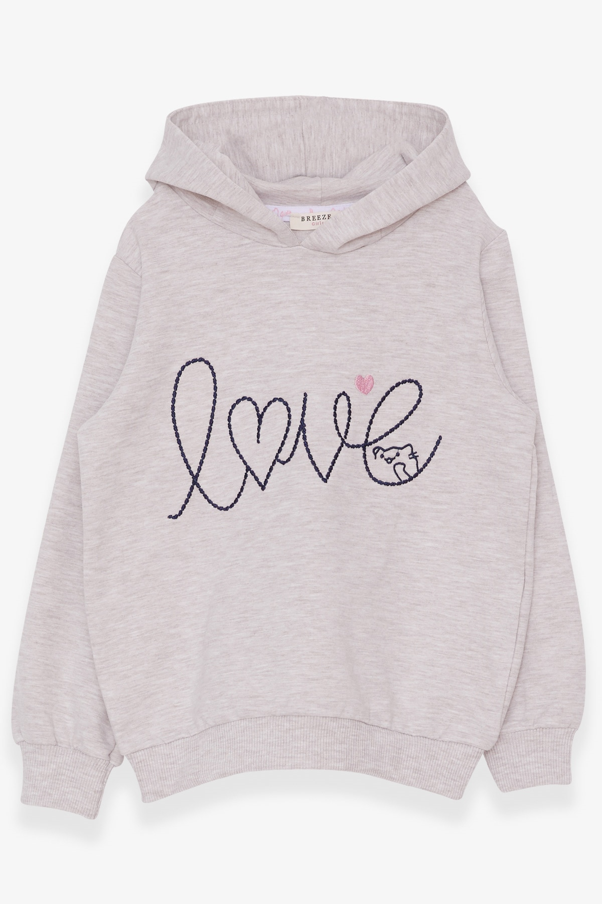 Breeze Kız Çocuk Sweatshirt Nakışlı Yazı Baskılı Bej Melanj (2-6 Yaş)