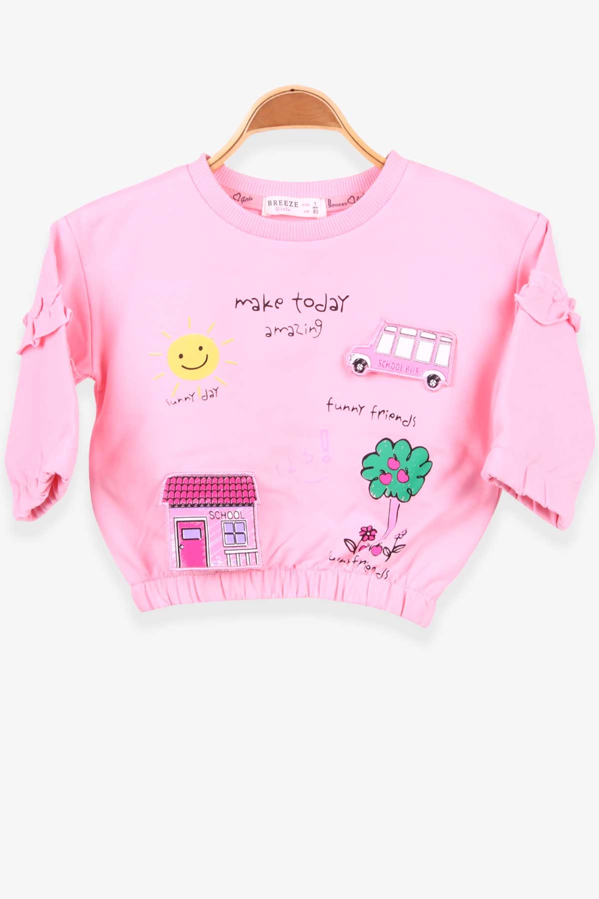 Breeze Kız Çocuk Sweatshirt Okul Temalı Pudra (1-4 Yaş)