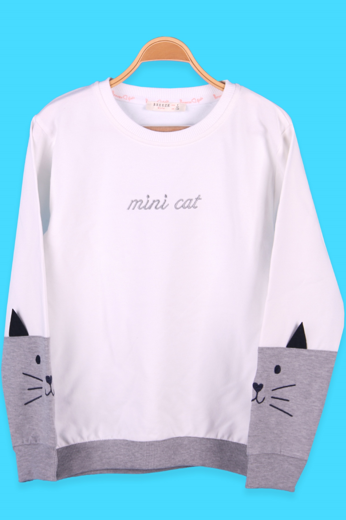 Breeze Kız Çocuk Sweatshirt Ön Kolları Nakışlı Ekru (6-12 Yaş)