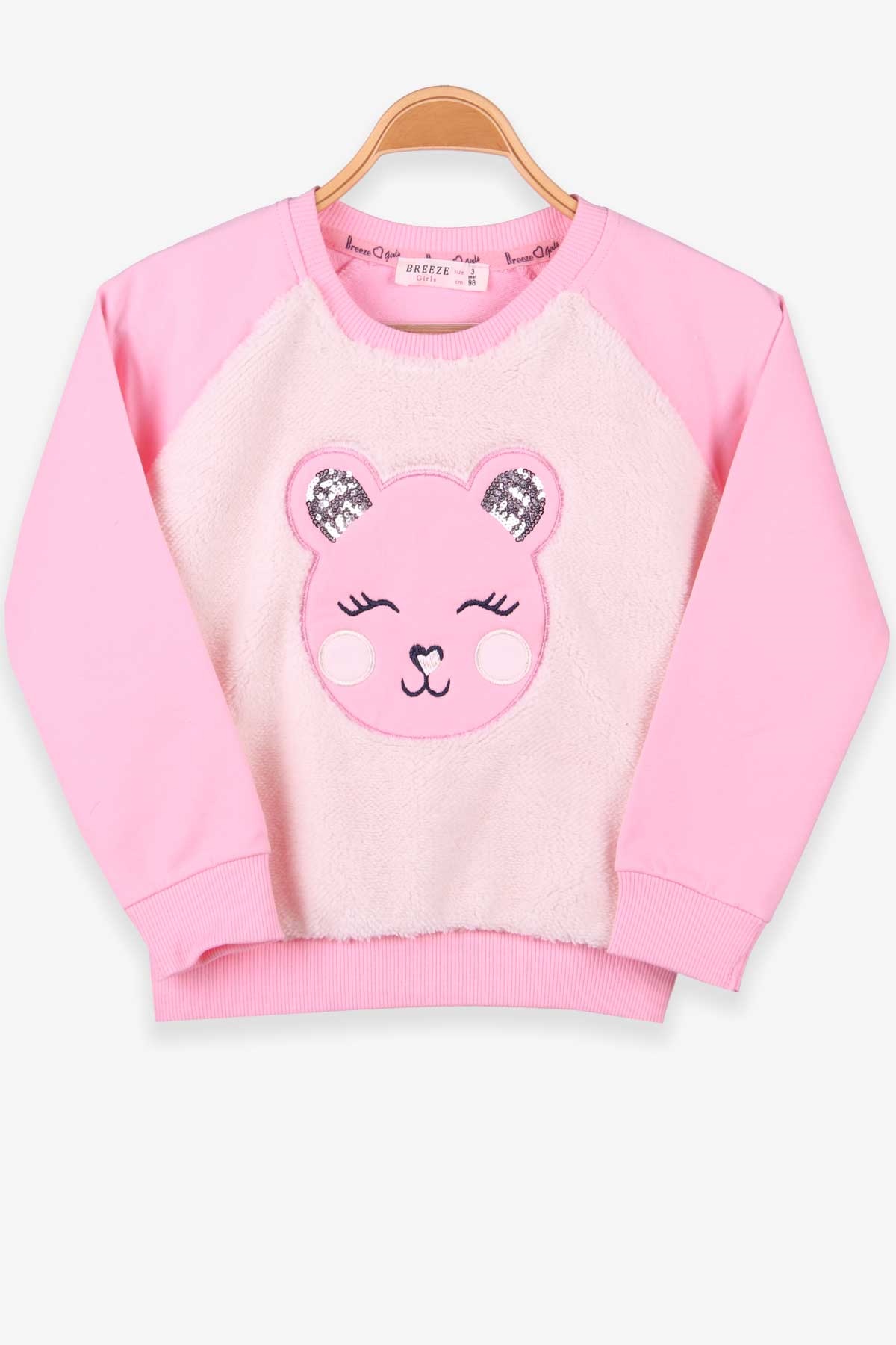 Breeze Kız Çocuk Sweatshirt Peluşlu Ayıcıklı Pudra (3-7 Yaş)