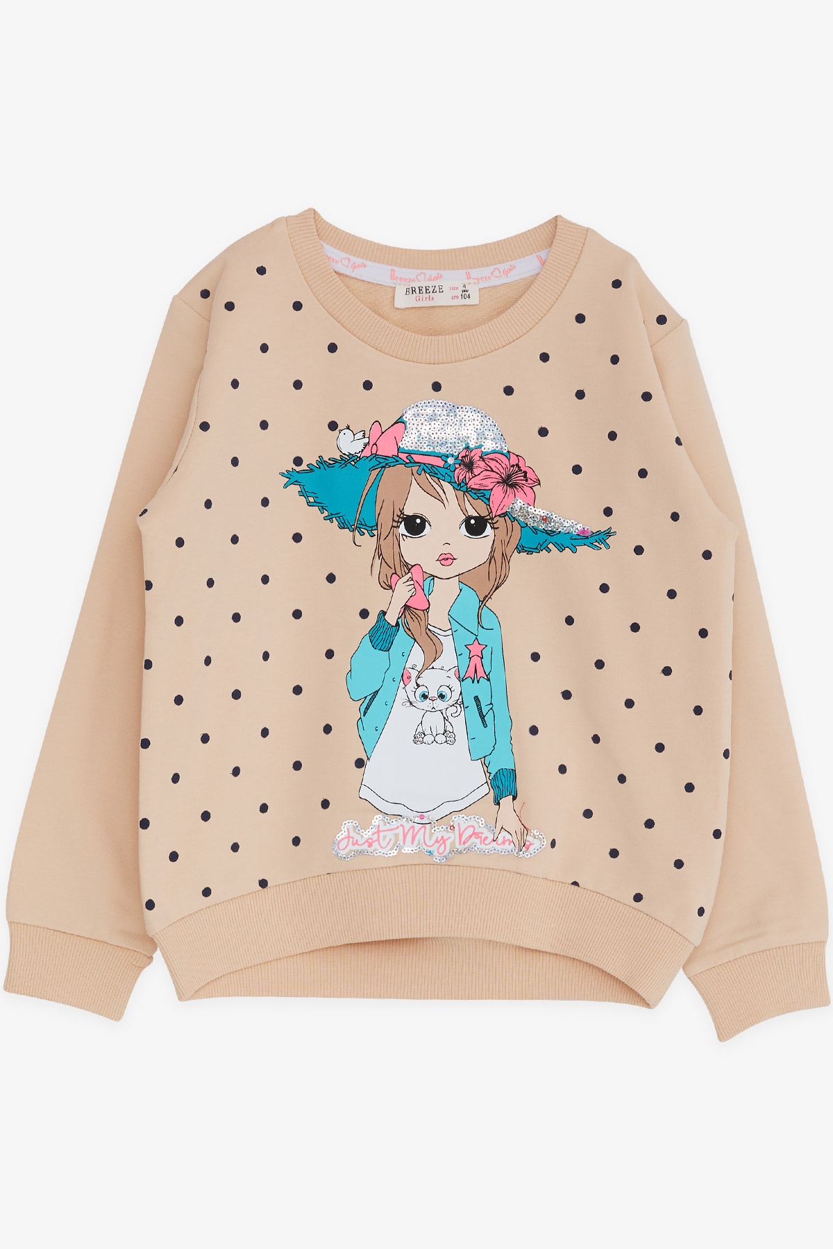 Breeze Kız Çocuk Sweatshirt Puantiyeli Baskılı Bej (4-5 Yaş)