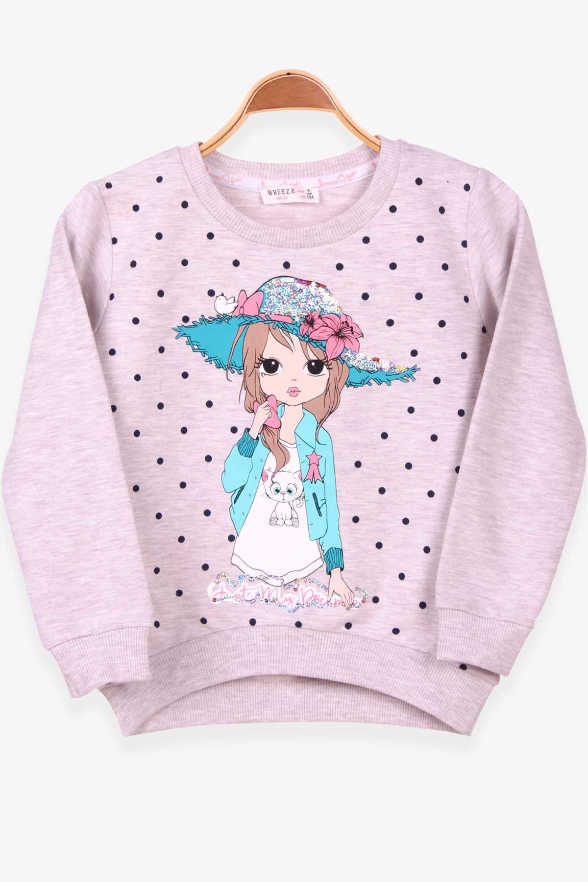 Breeze Kız Çocuk Sweatshirt Puantiyeli Baskılı Bej Melanj (4-8 Yaş)