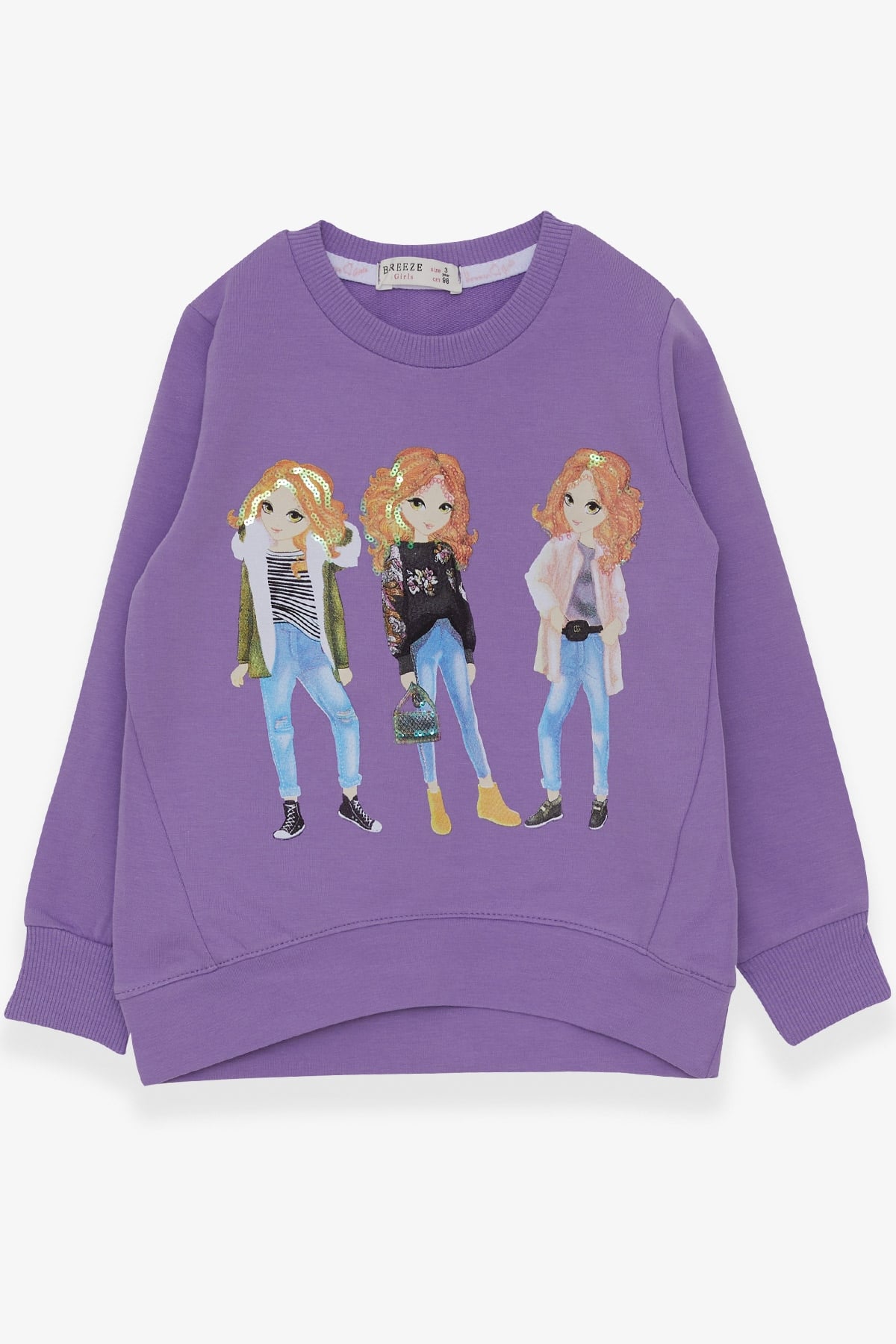 Breeze Kız Çocuk Sweatshirt Pullu Kız Baskılı Lila (3-8 Yaş)