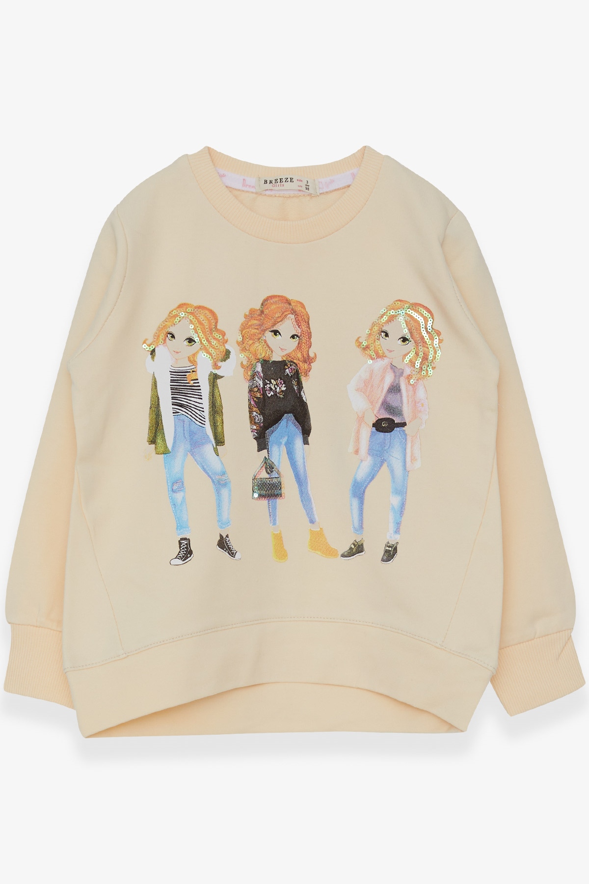 Breeze Kız Çocuk Sweatshirt Pullu Kız Baskılı Krem (3-8 Yaş)