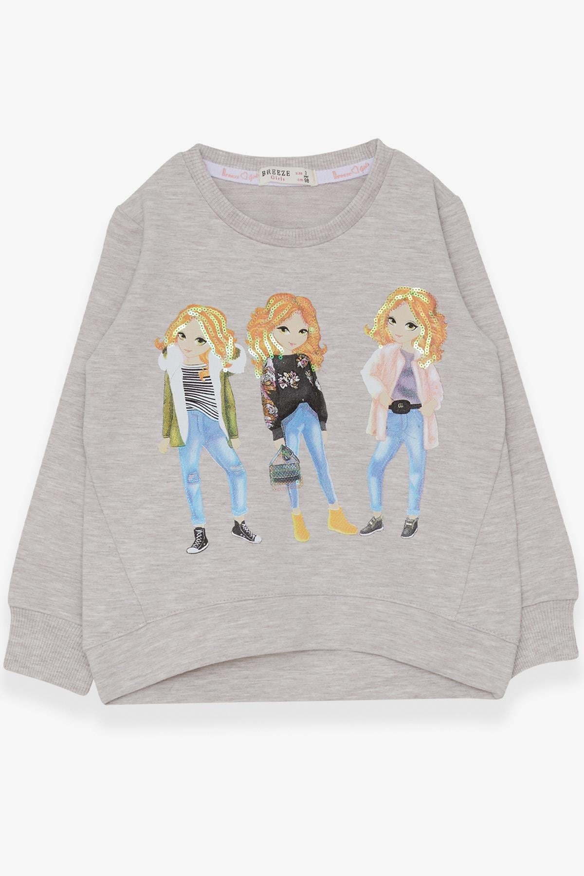 Breeze Kız Çocuk Sweatshirt Pullu Kız Baskılı Bej Melanj (3-8 Yaş)
