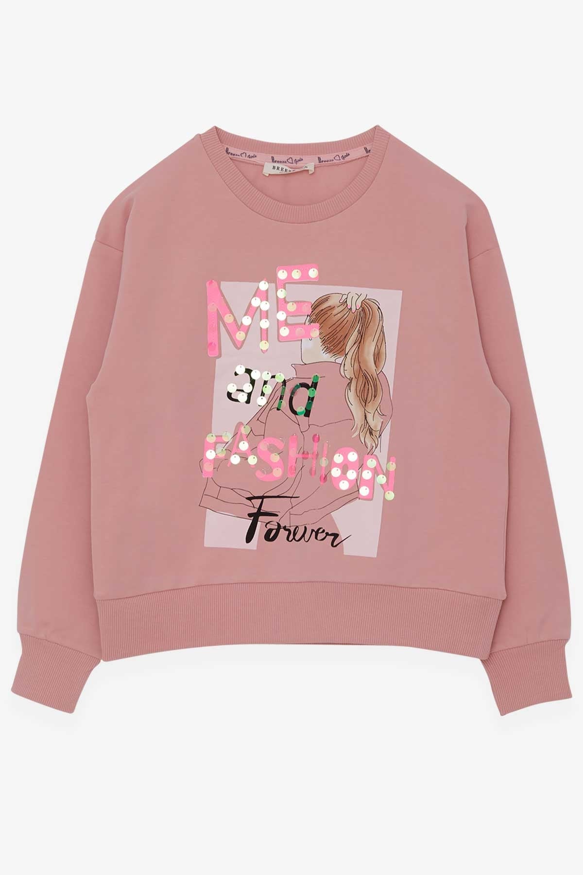 Breeze Kız Çocuk Sweatshirt Pullu Kız Baskılı Somon (8-14 Yaş)