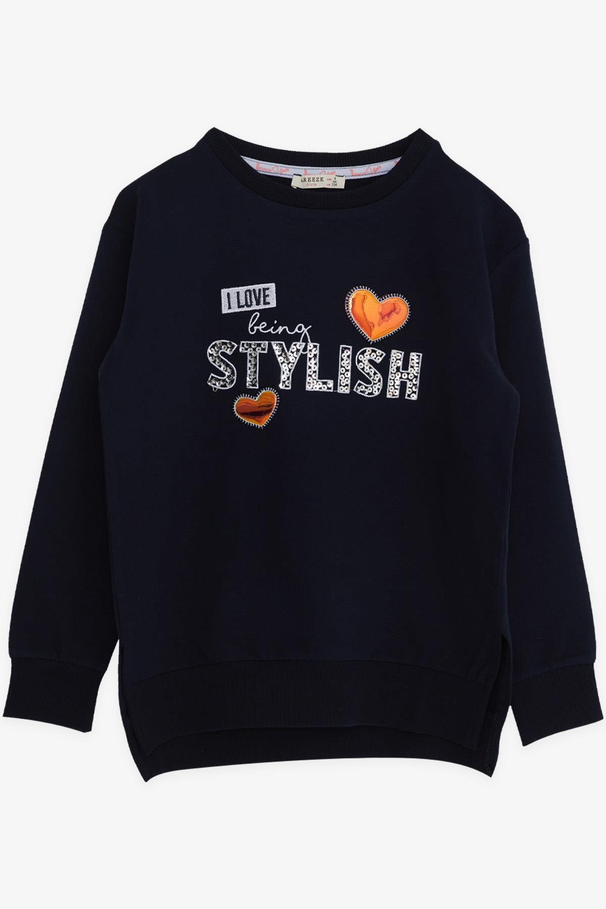 Breeze Kız Çocuk Sweatshirt Pullu Nakışlı Lacivert (9-14 Yaş)