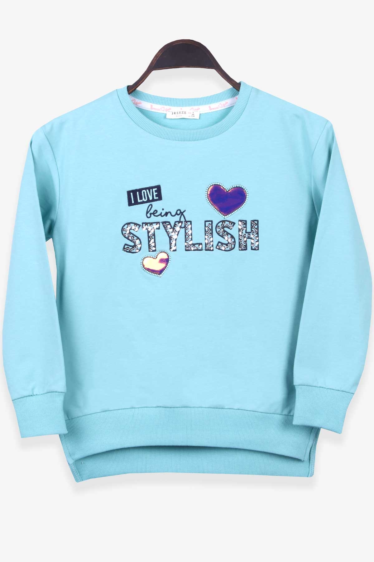 Breeze Kız Çocuk Sweatshirt Pullu Nakışlı Su Yeşili (9-14 Yaş)