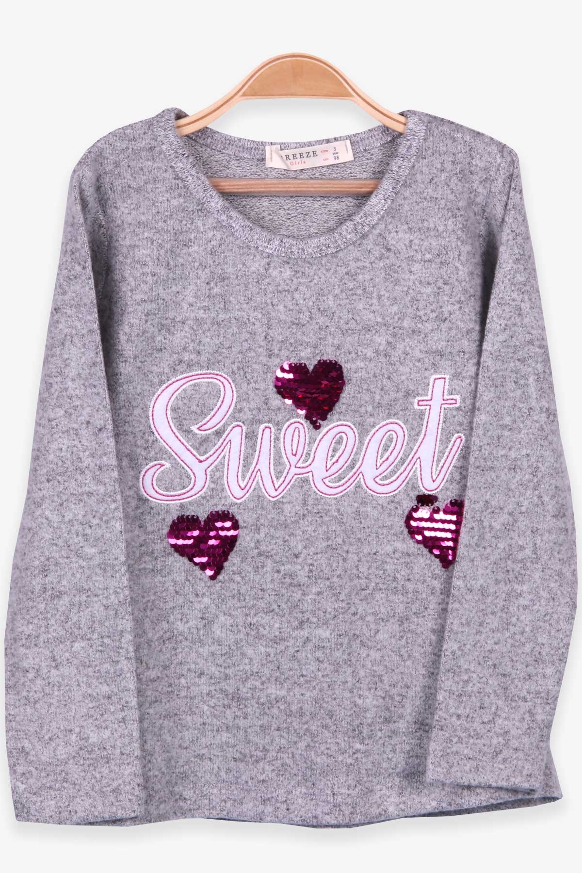 Breeze Kız Çocuk Sweatshirt Pullu Nakışlı Gri (3-8 Yaş)