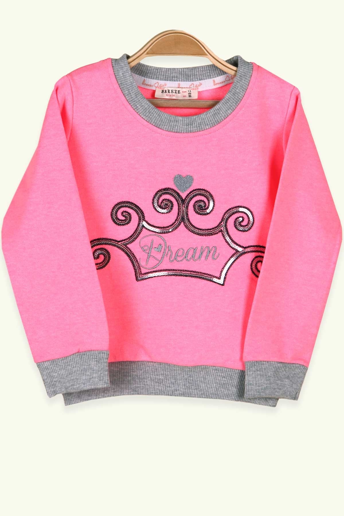 Breeze Kız Çocuk Sweatshirt Pullu Nakışlı Desenli Neon Pembe (1.5-5 Yaş)