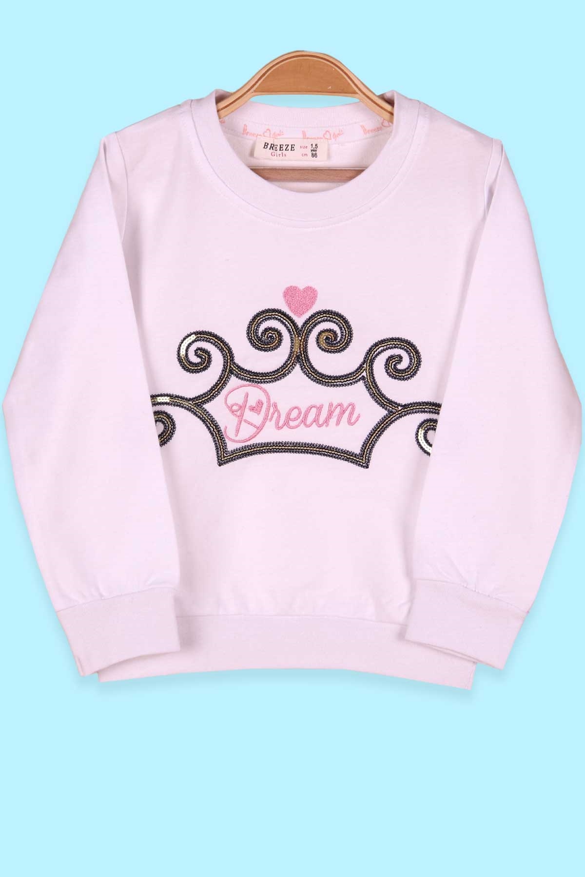 Breeze Kız Çocuk Sweatshirt Pullu Nakışlı Desenli Beyaz (1.5-5 Yaş)