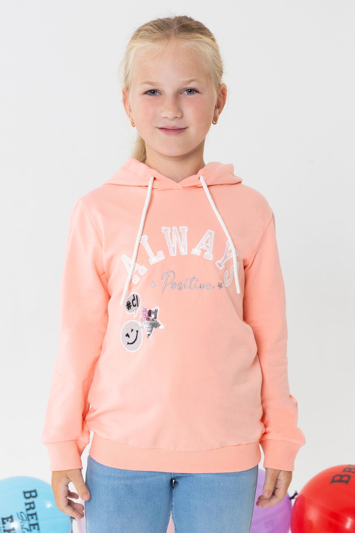 Breeze Kız Çocuk Sweatshirt Pullu Simli Gülenyüz Baskılı Somon (4-9 Yaş)