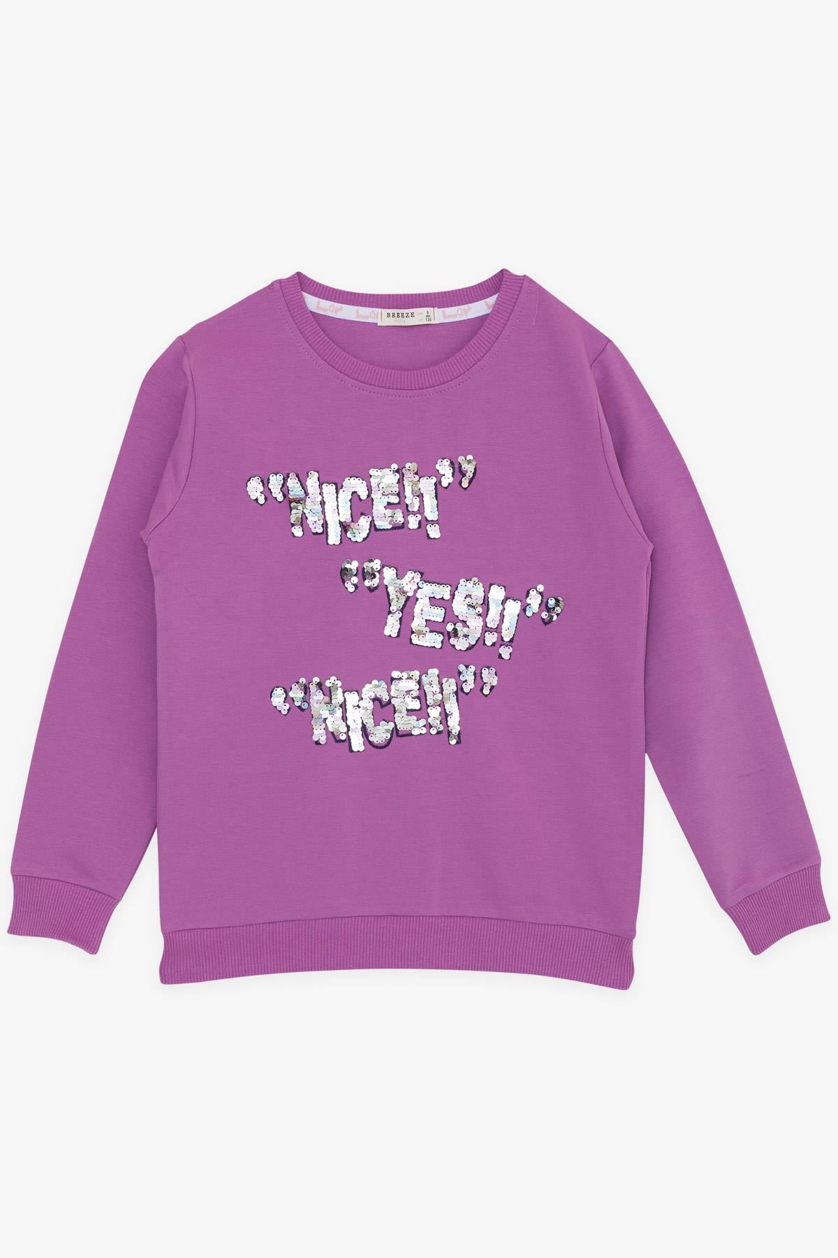 Breeze Kız Çocuk Sweatshirt Pullu Yazı Baskılı Eflatun (8-14 Yaş)