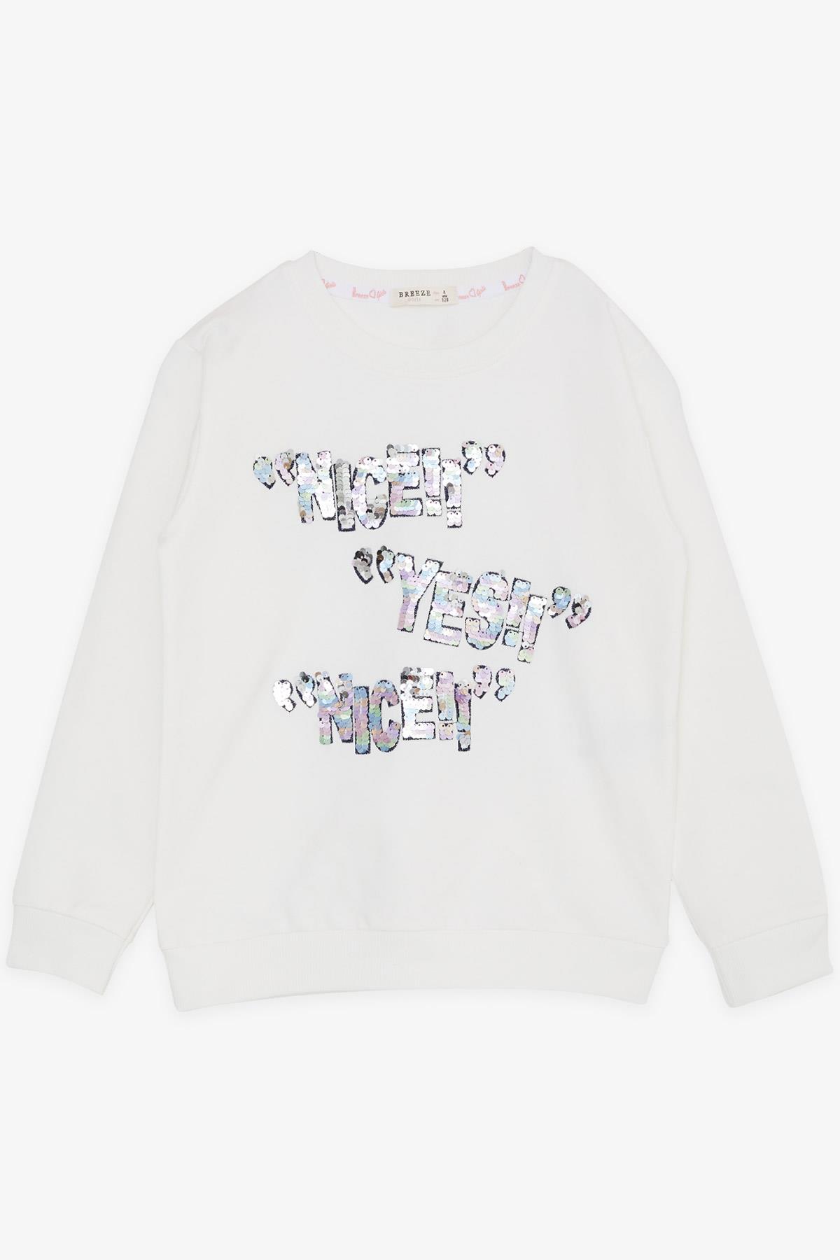 Breeze Kız Çocuk Sweatshirt Pullu Yazı Baskılı Ekru (8-14 Yaş)