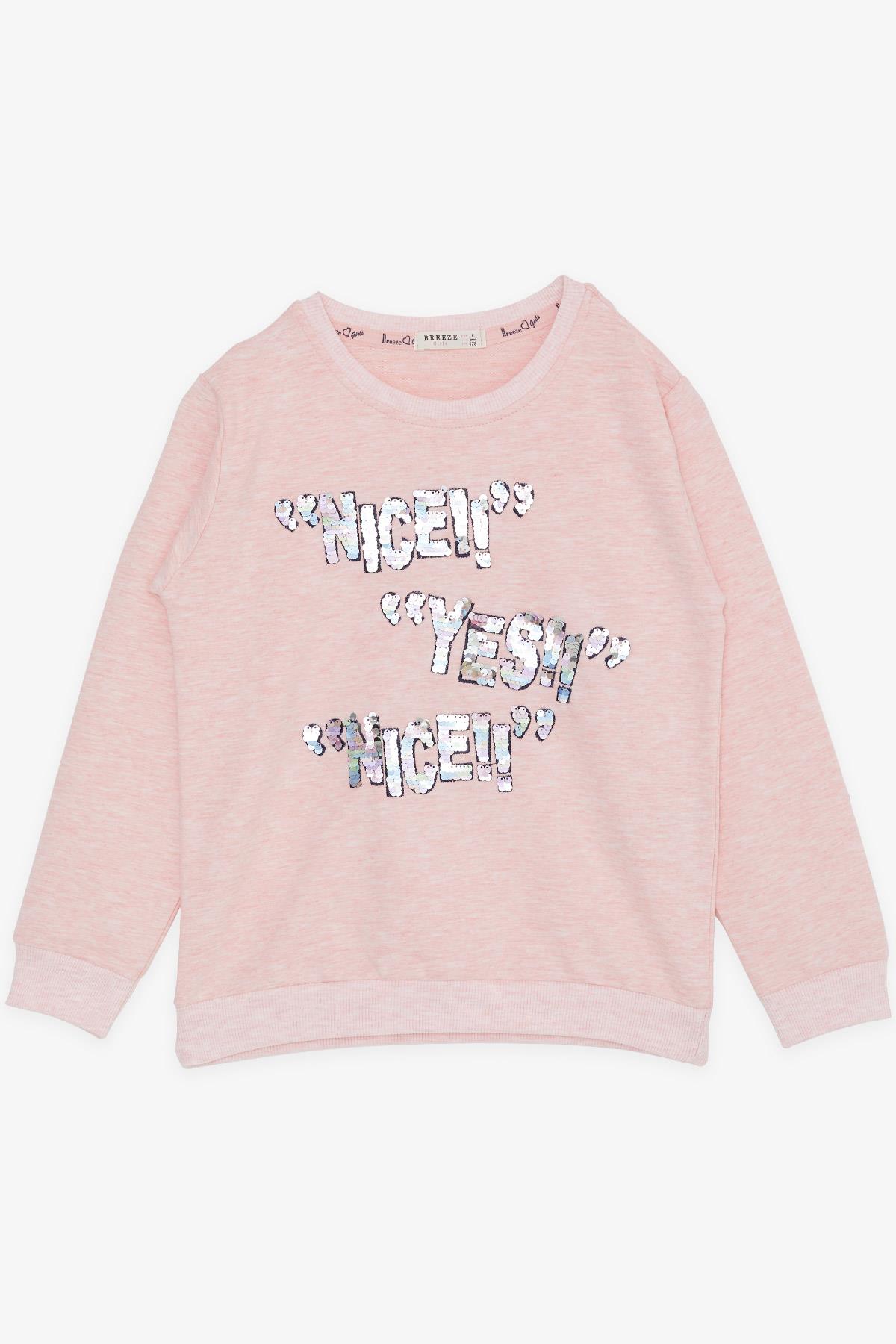Breeze Kız Çocuk Sweatshirt Pullu Yazı Baskılı Somon Melanj (8-14 Yaş)