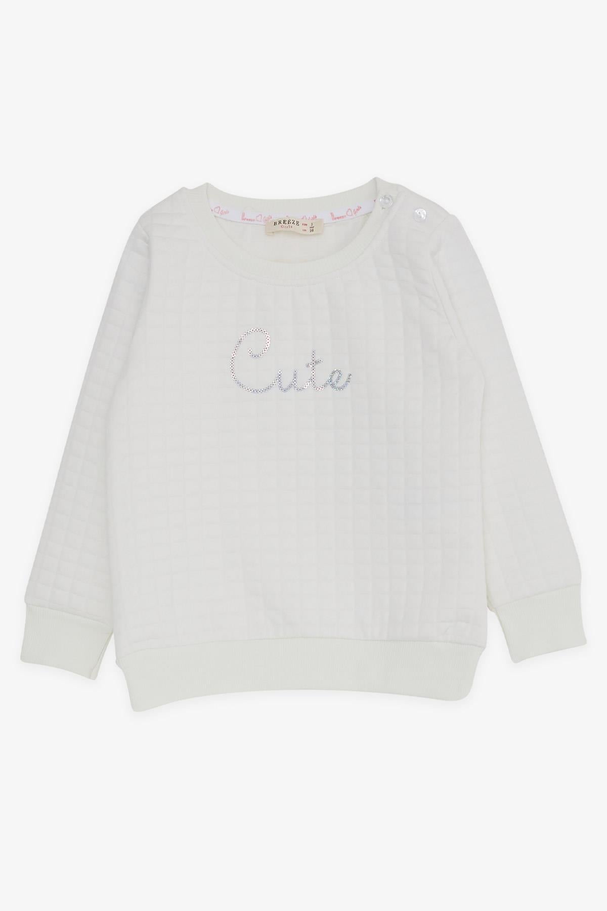 Breeze Kız Çocuk Sweatshirt Pullu Yazı Baskılı Kırık Beyaz (1.5-5 Yaş)