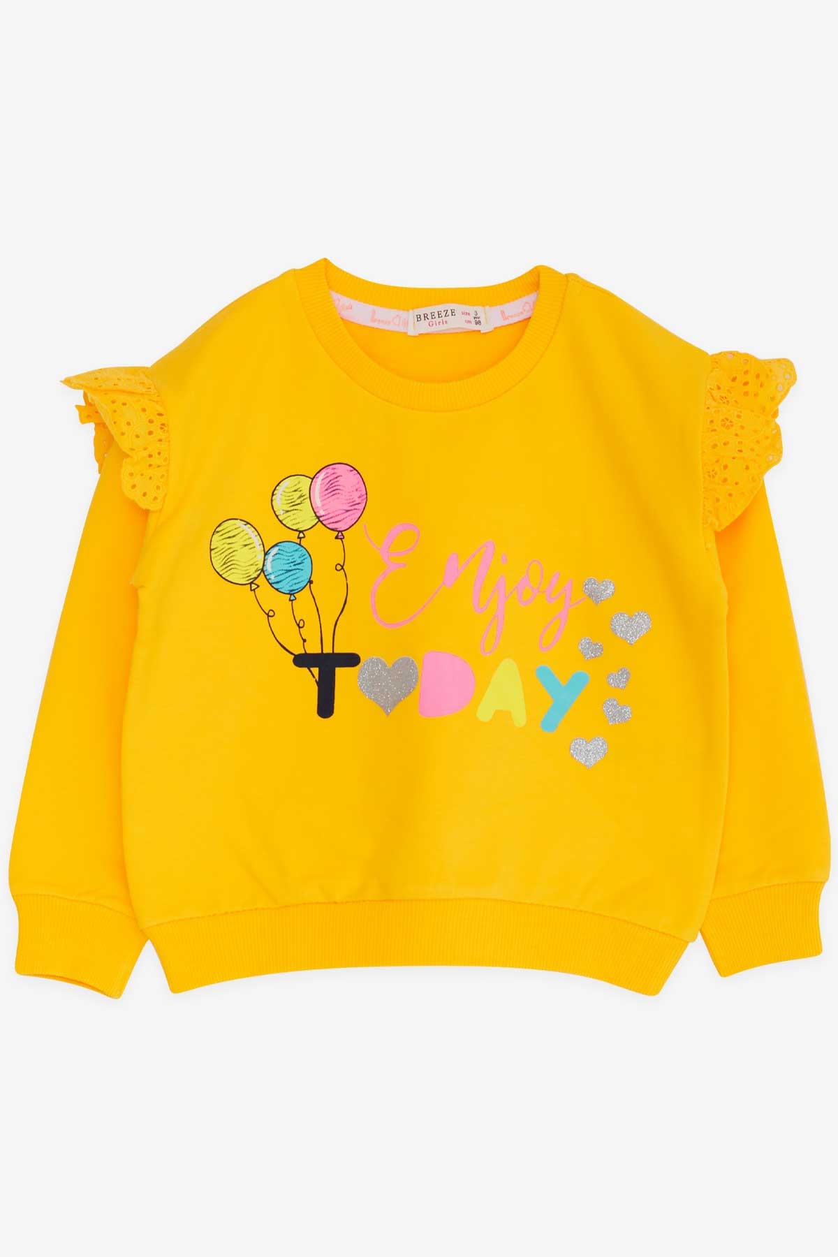 Breeze Kız Çocuk Sweatshirt Renkli Baloncuk Baskılı Simli Hardal Sarı (2-6 Yaş)