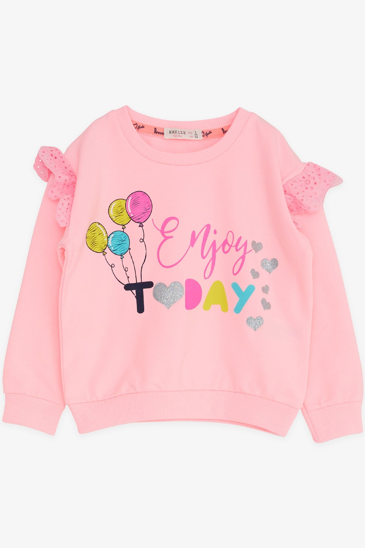 Breeze Kız Çocuk Sweatshirt Renkli Baloncuk Baskılı Simli Pudra (2 Yaş)