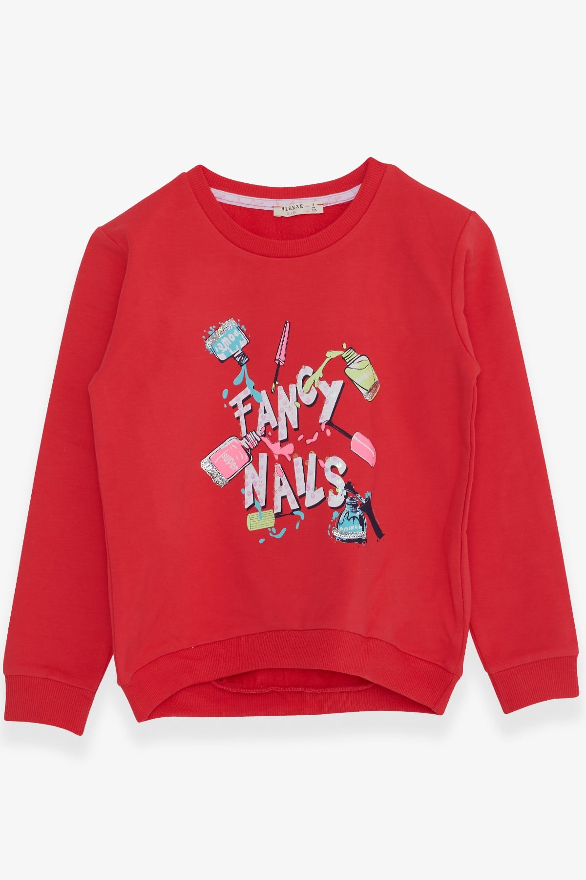 Breeze Kız Çocuk Sweatshirt Renkli Oje Baskılı Narçiçeği (6-12 Yaş)