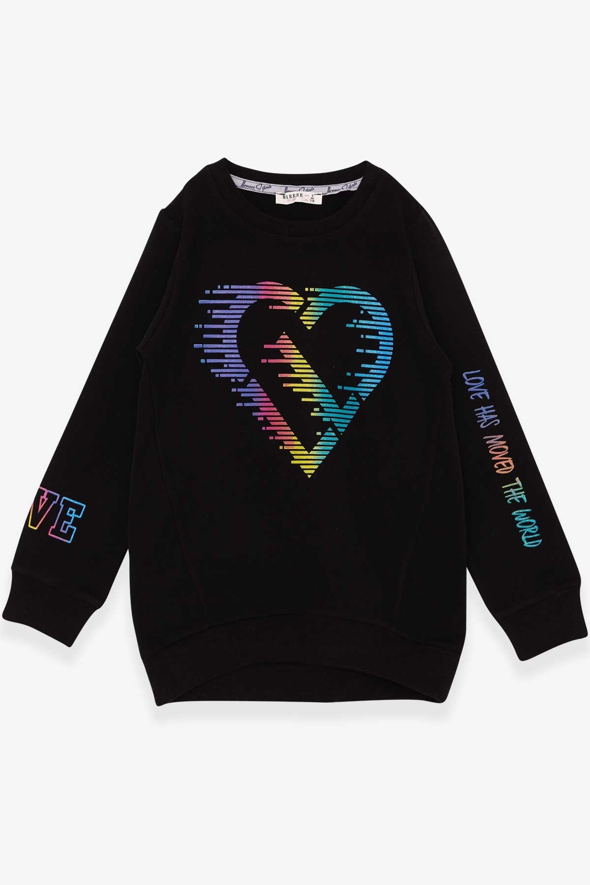 Breeze Kız Çocuk Sweatshirt Renkli Simli Kalp Baskılı Siyah (6-12 Yaş)