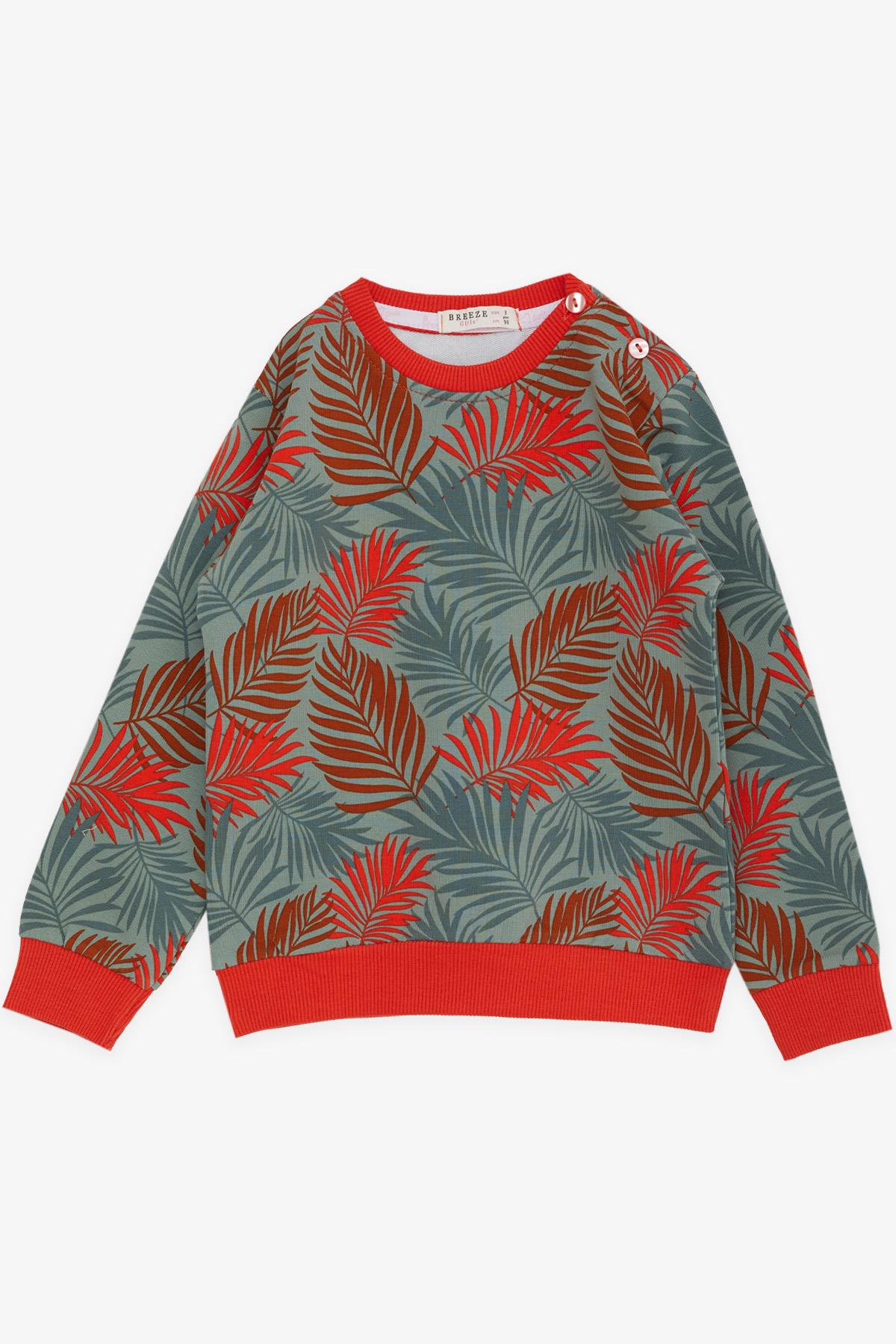 Breeze Kız Çocuk Sweatshirt Renkli Yaprak Desenli Mint Yeşili (1.5-5 Yaş)