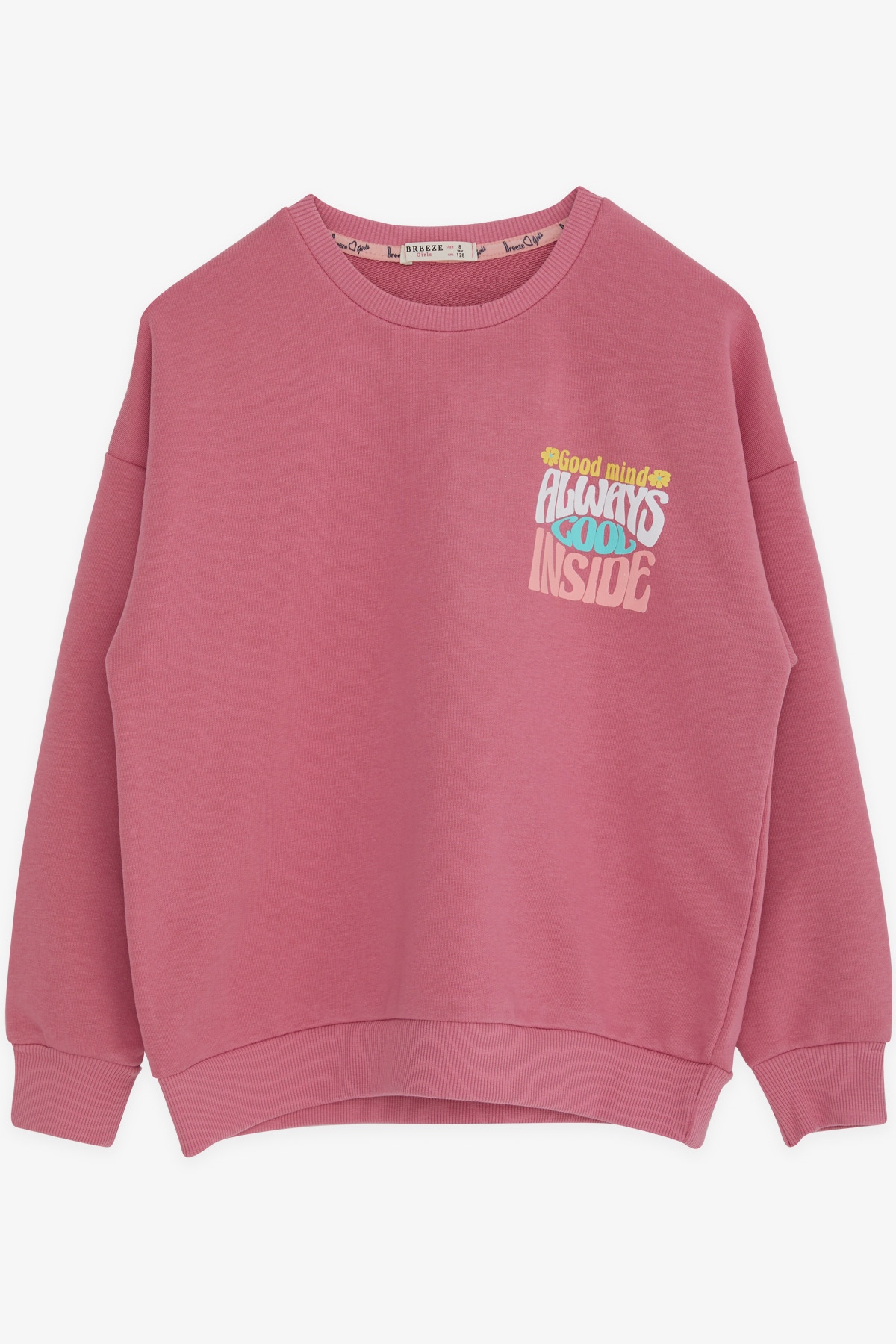 Breeze Kız Çocuk Sweatshirt Renkli Yazı Baskılı Vişne Çürüğü (8-14 Yaş)