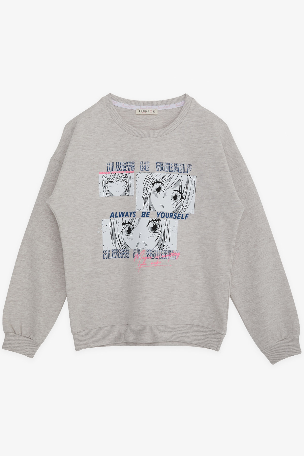 Breeze Kız Çocuk Sweatshirt Şaşkın Kız Baskılı Bej Melanj (9-14 Yaş)
