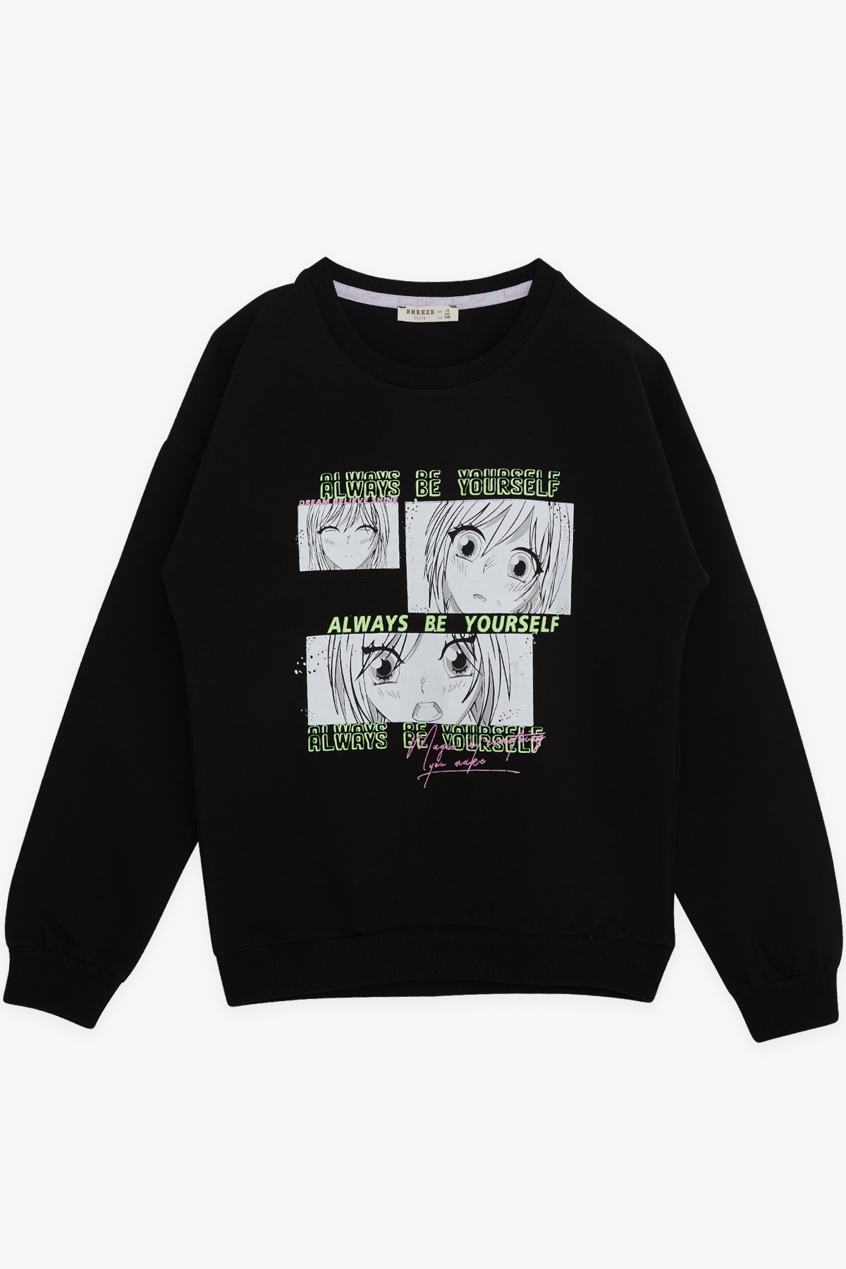 Breeze Kız Çocuk Sweatshirt Şaşkın Kız Baskılı Siyah (9-14 Yaş)