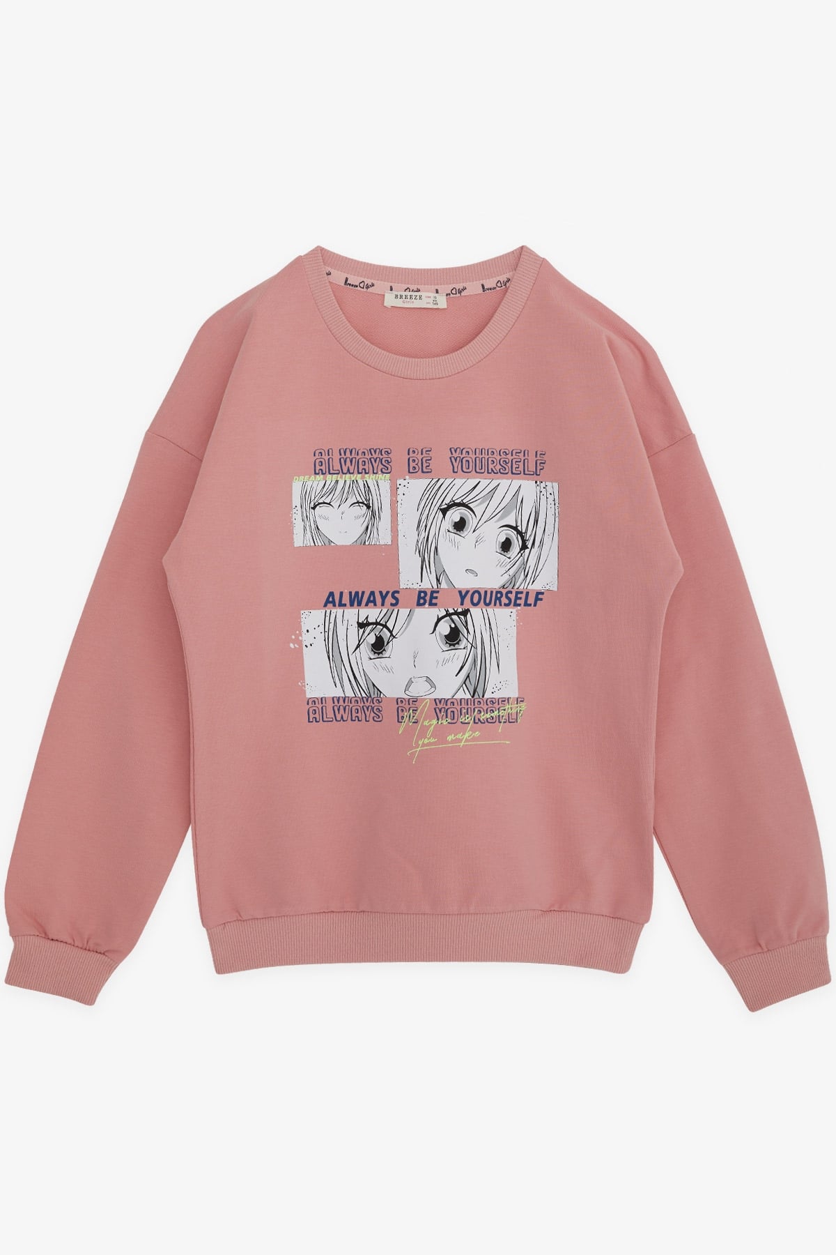 Breeze Kız Çocuk Sweatshirt Şaşkın Kız Baskılı Gülkurusu (9-14 Yaş)