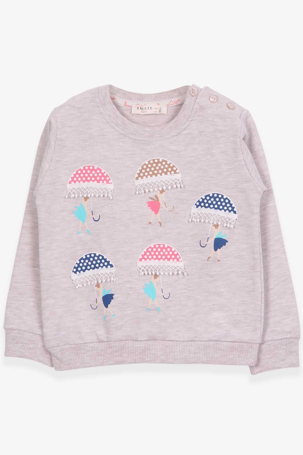 Breeze Kız Çocuk Sweatshirt Şemsiyeli Kız Baskılı Bej Melanj (1.5-5 Yaş)
