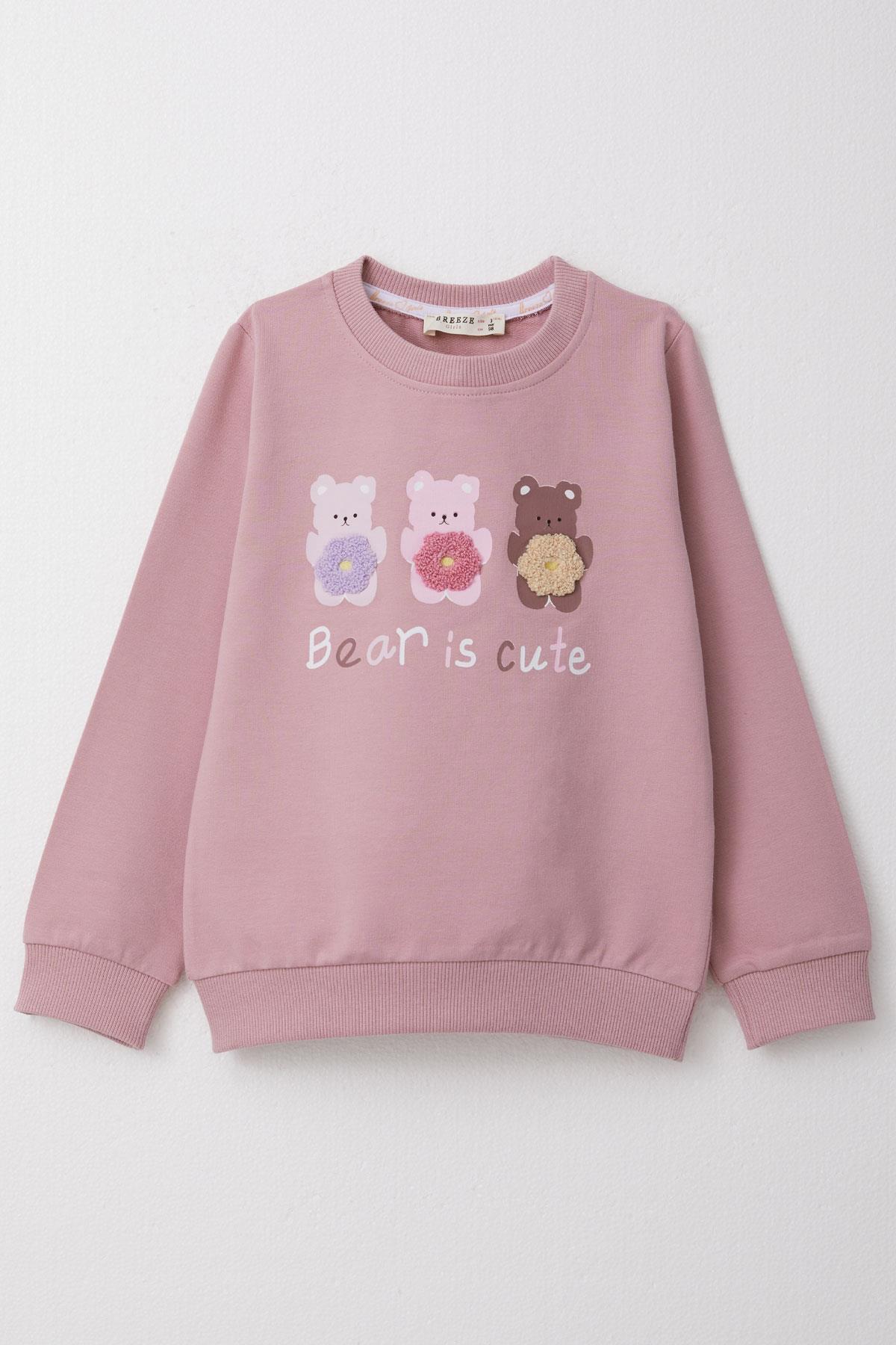 Breeze Kız Çocuk Sweatshirt Sevimli Ayıcıklar Baskılı Gülkurusu (1.5-5 Yaş)