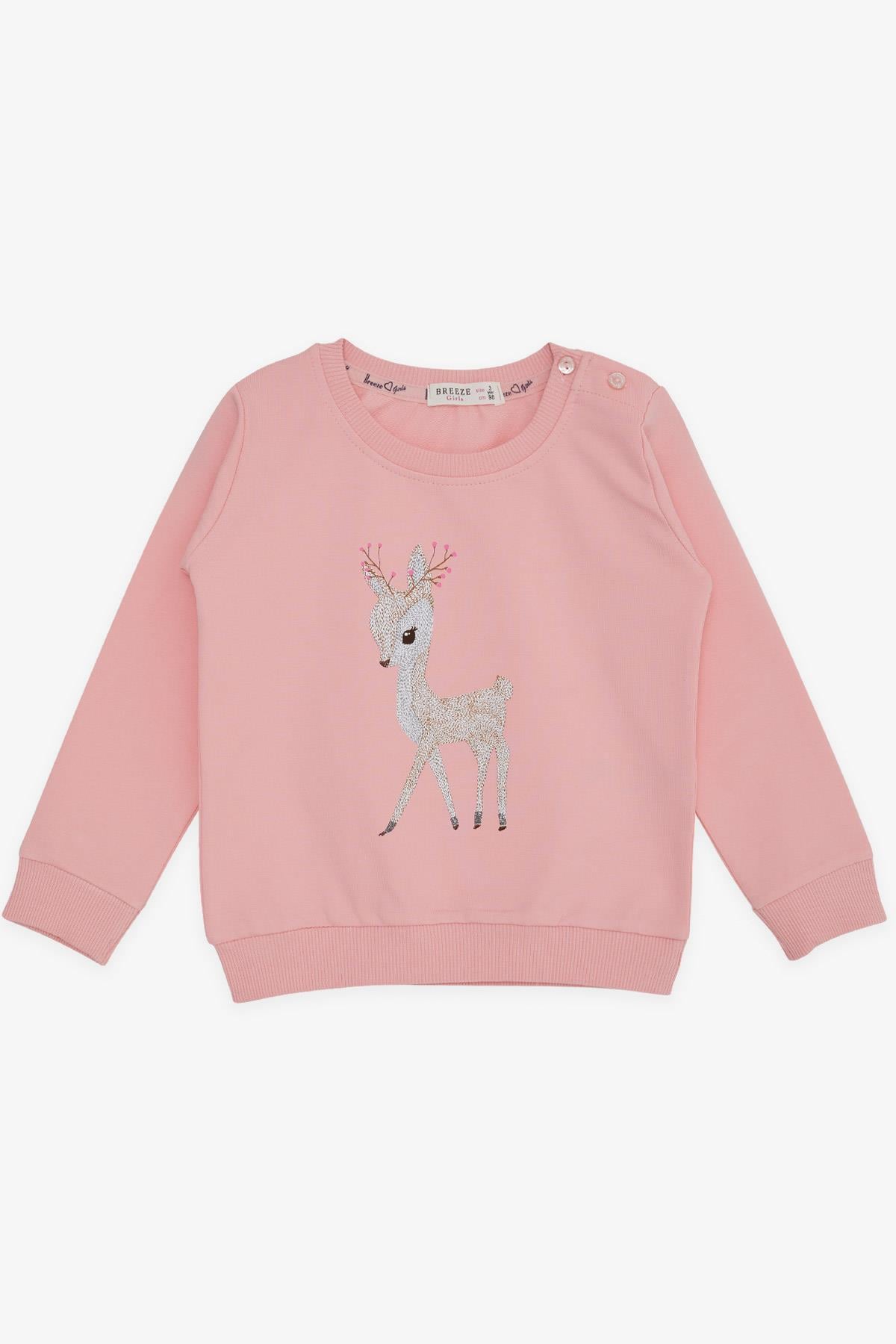Breeze Kız Çocuk Sweatshirt Sevimli Ceylan Baskılı Pembe (1.5-5 Yaş)