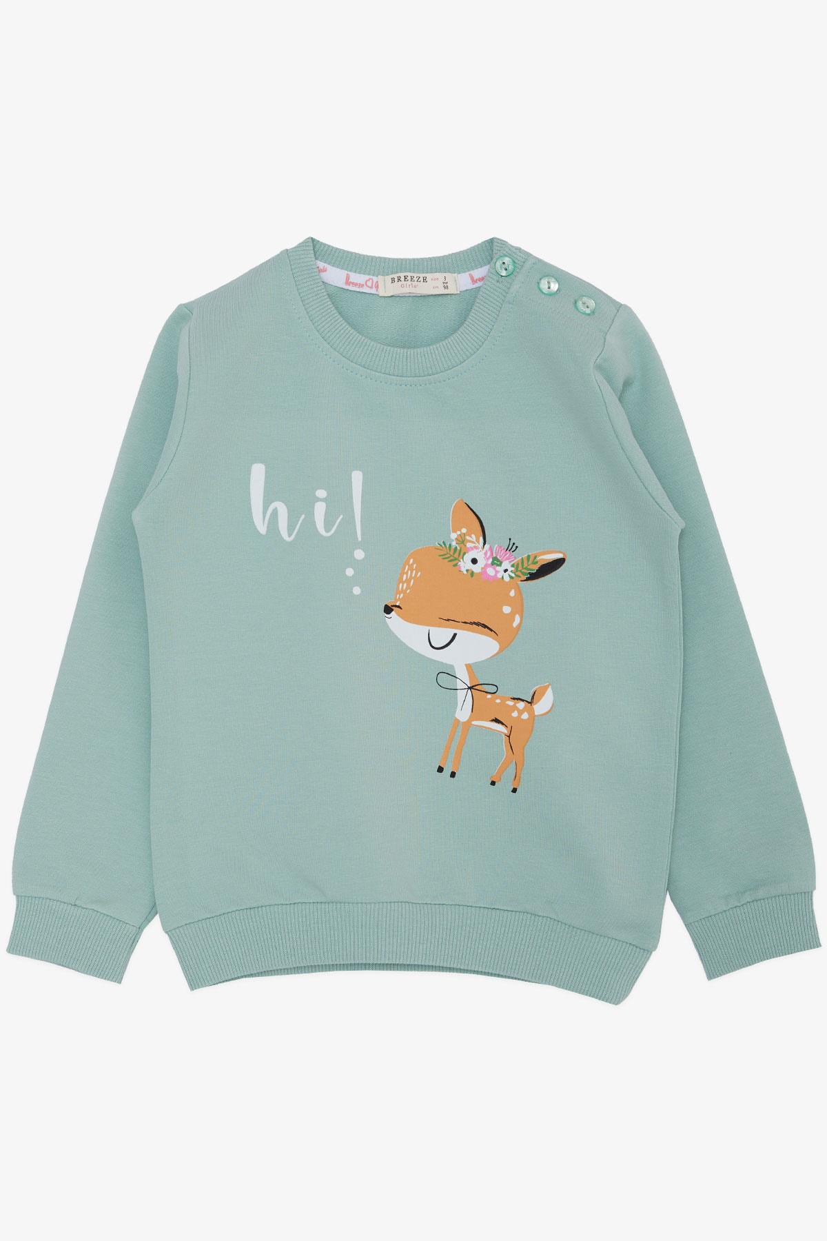 Breeze Kız Çocuk Sweatshirt Sevimli Ceylan Taçlı Ceylancık Baskılı Mint Yeşili (1.5-5 Yaş)