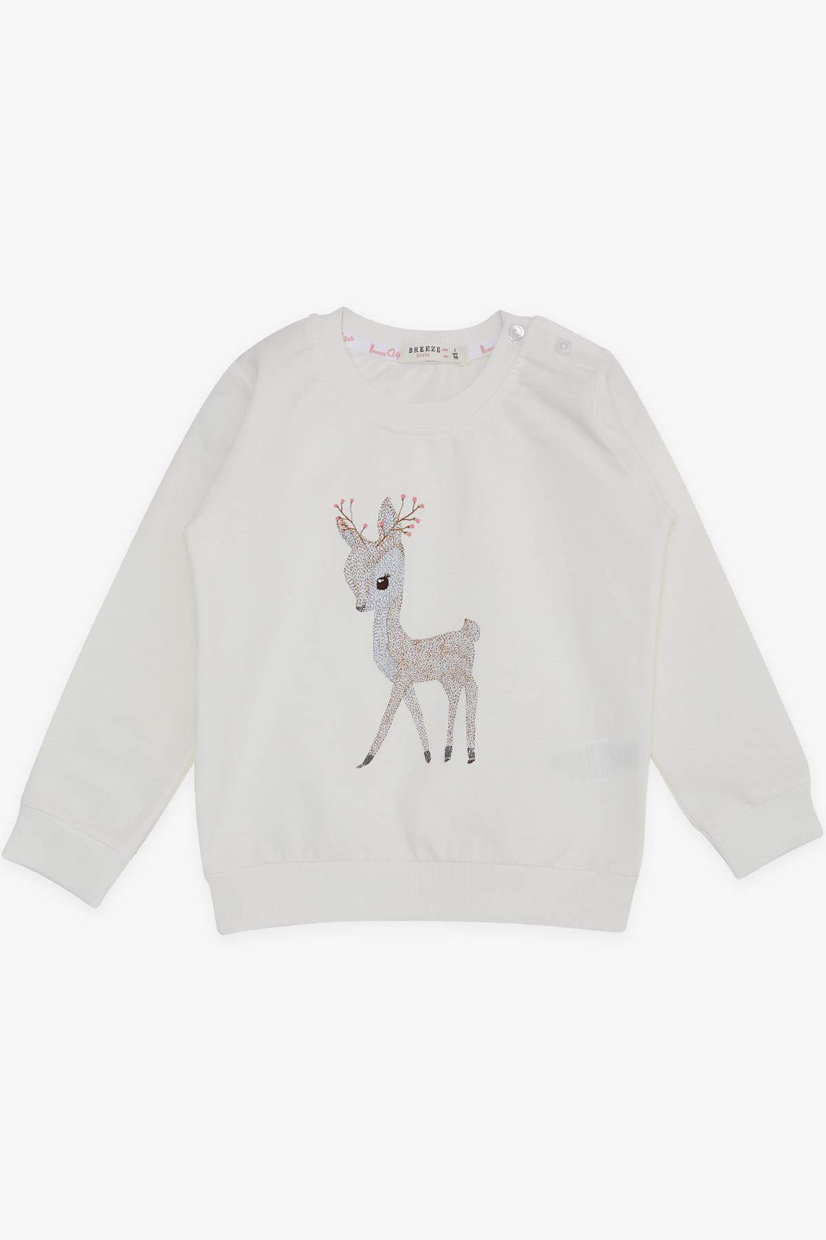 Breeze Kız Çocuk Sweatshirt Sevimli Ceylan Baskılı Ekru (1.5-5 Yaş)