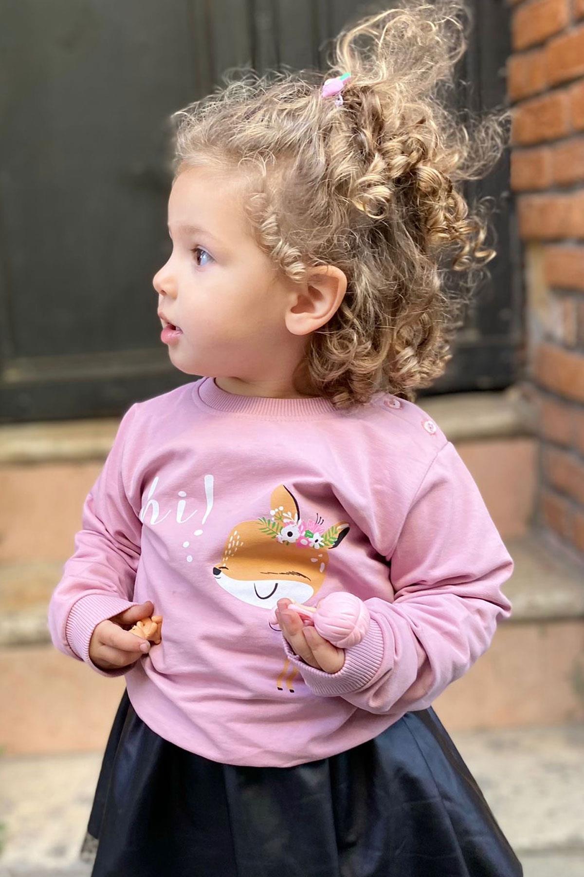 Breeze Kız Çocuk Sweatshirt Sevimli Ceylan Taçlı Ceylancık Baskılı Lila (1.5-3 Yaş)