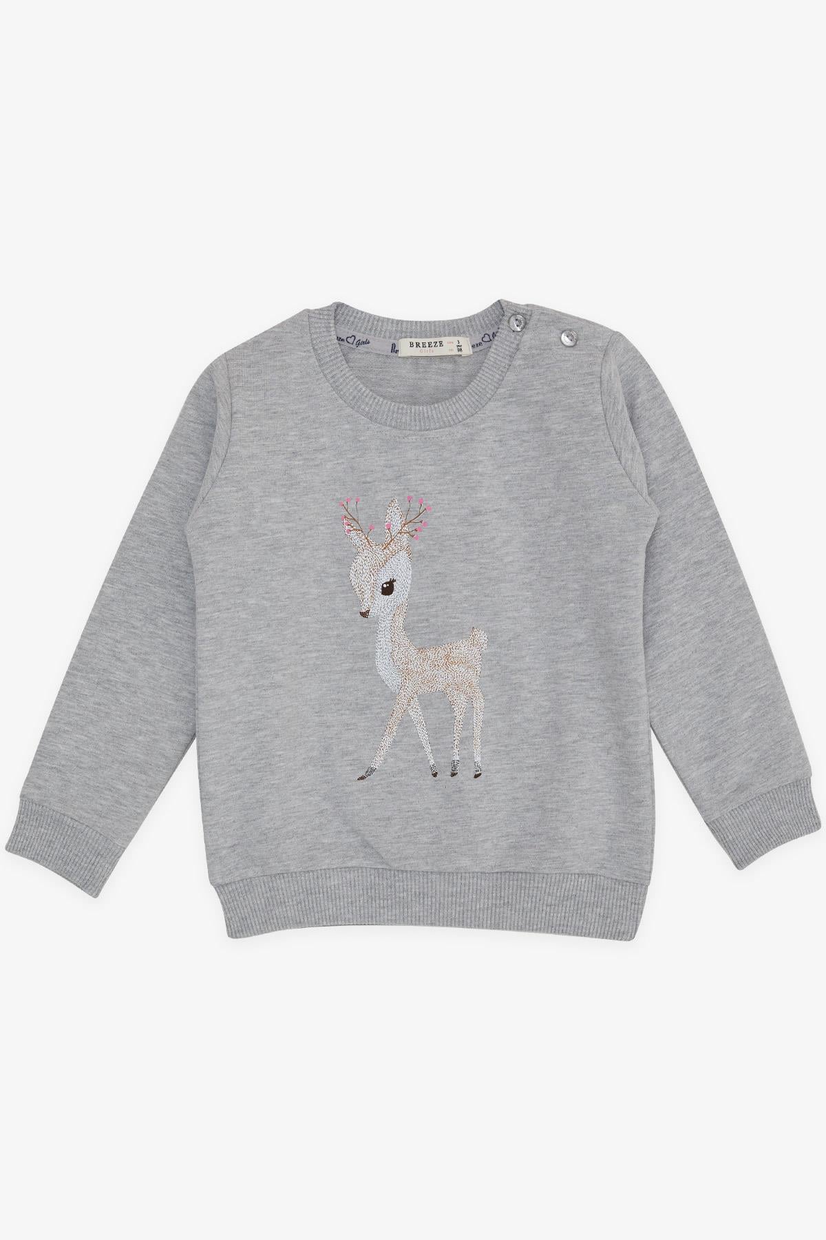 Breeze Kız Çocuk Sweatshirt Sevimli Ceylan Baskılı Gri Melanj (1.5-5 Yaş)