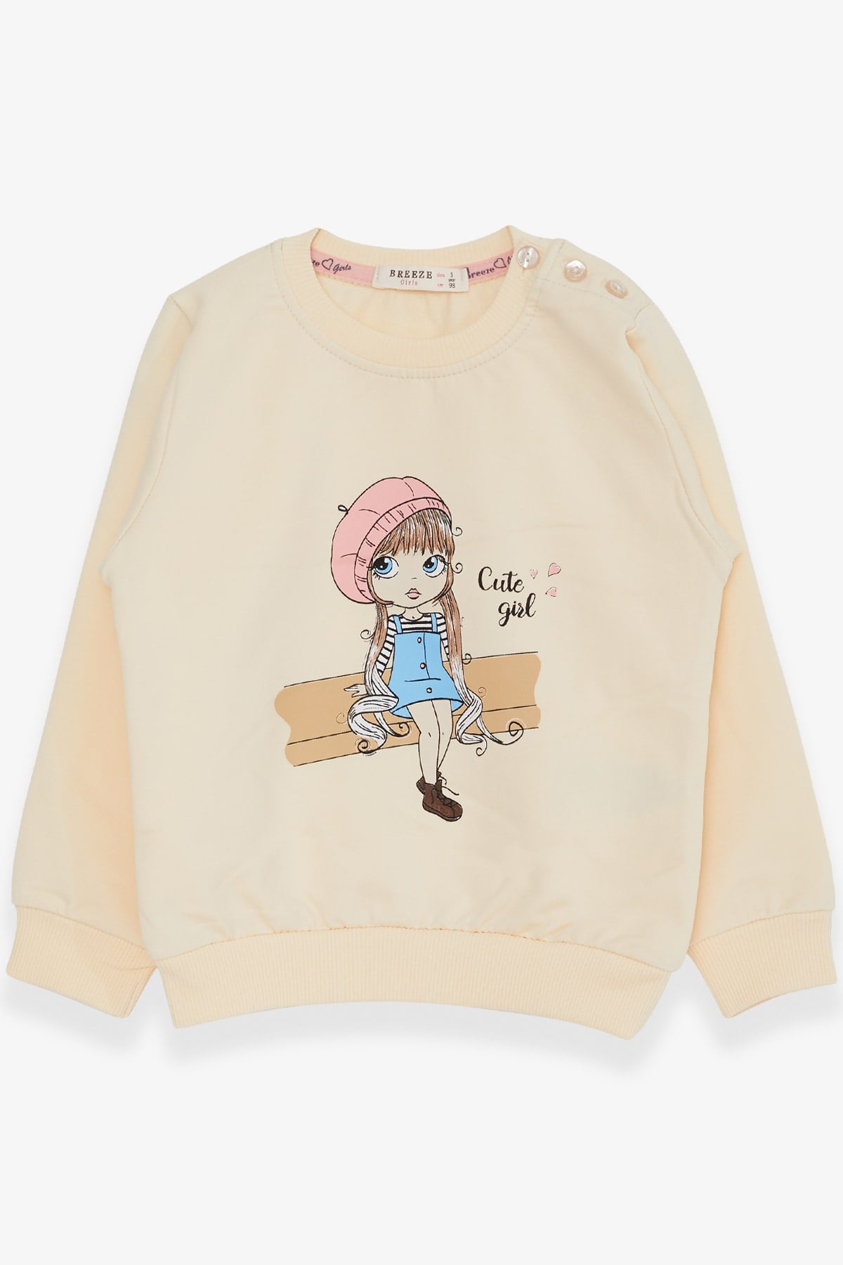 Breeze Kız Çocuk Sweatshirt Sevimli Kız Baskılı Krem (1.5-5 Yaş)