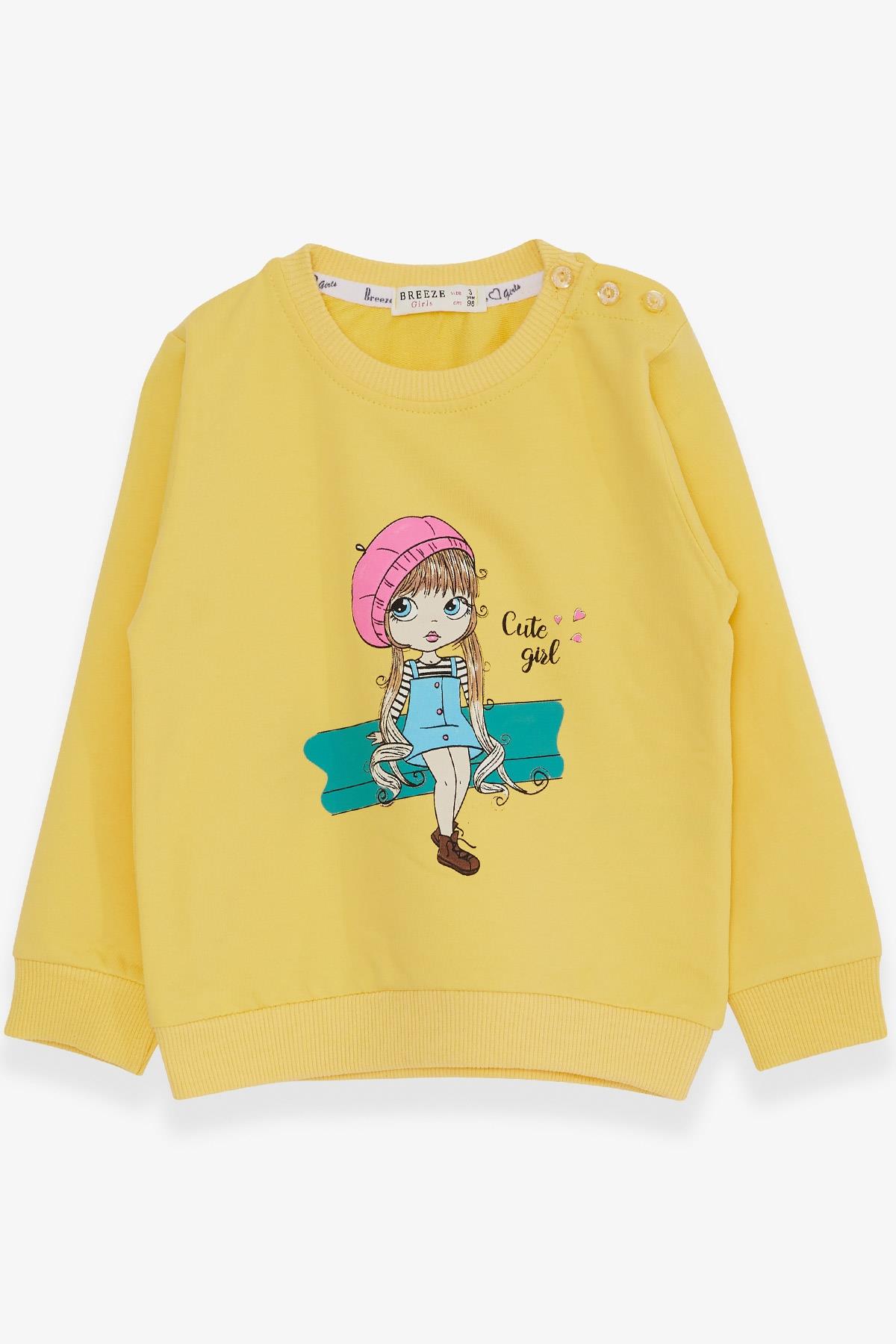Breeze Kız Çocuk Sweatshirt Sevimli Kız Baskılı Sarı (1.5-5 Yaş)