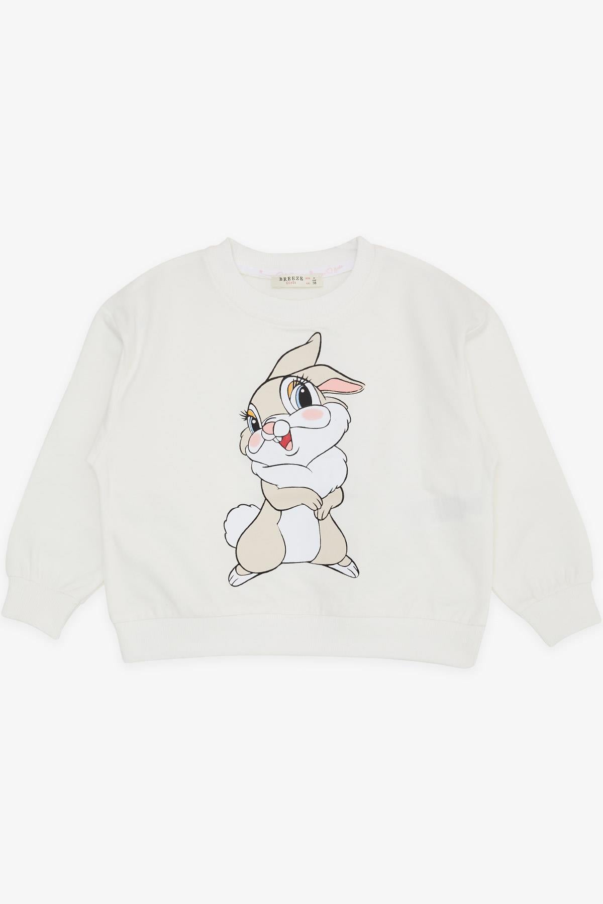 Breeze Kız Çocuk Sweatshirt Sevimli Tavşancık Baskılı Ekru (3-7 Yaş)