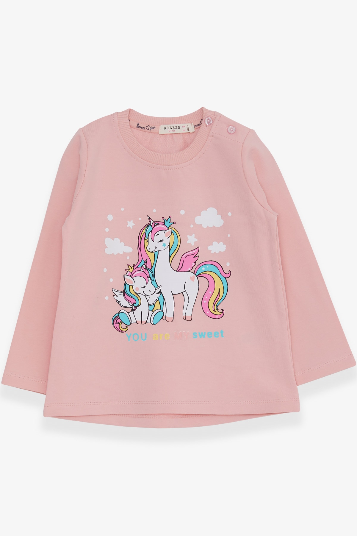 Breeze Kız Çocuk Sweatshirt Sevimli Unicorn Baskılı Pudra (1-4 Yaş)