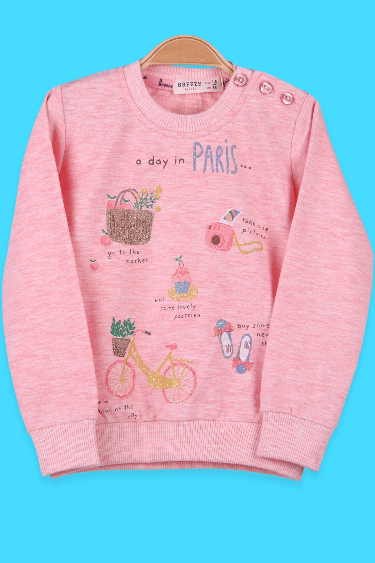 Breeze Kız Çocuk Sweatshirt Simli Baskılı Somon Melanj (1.5-5 Yaş)
