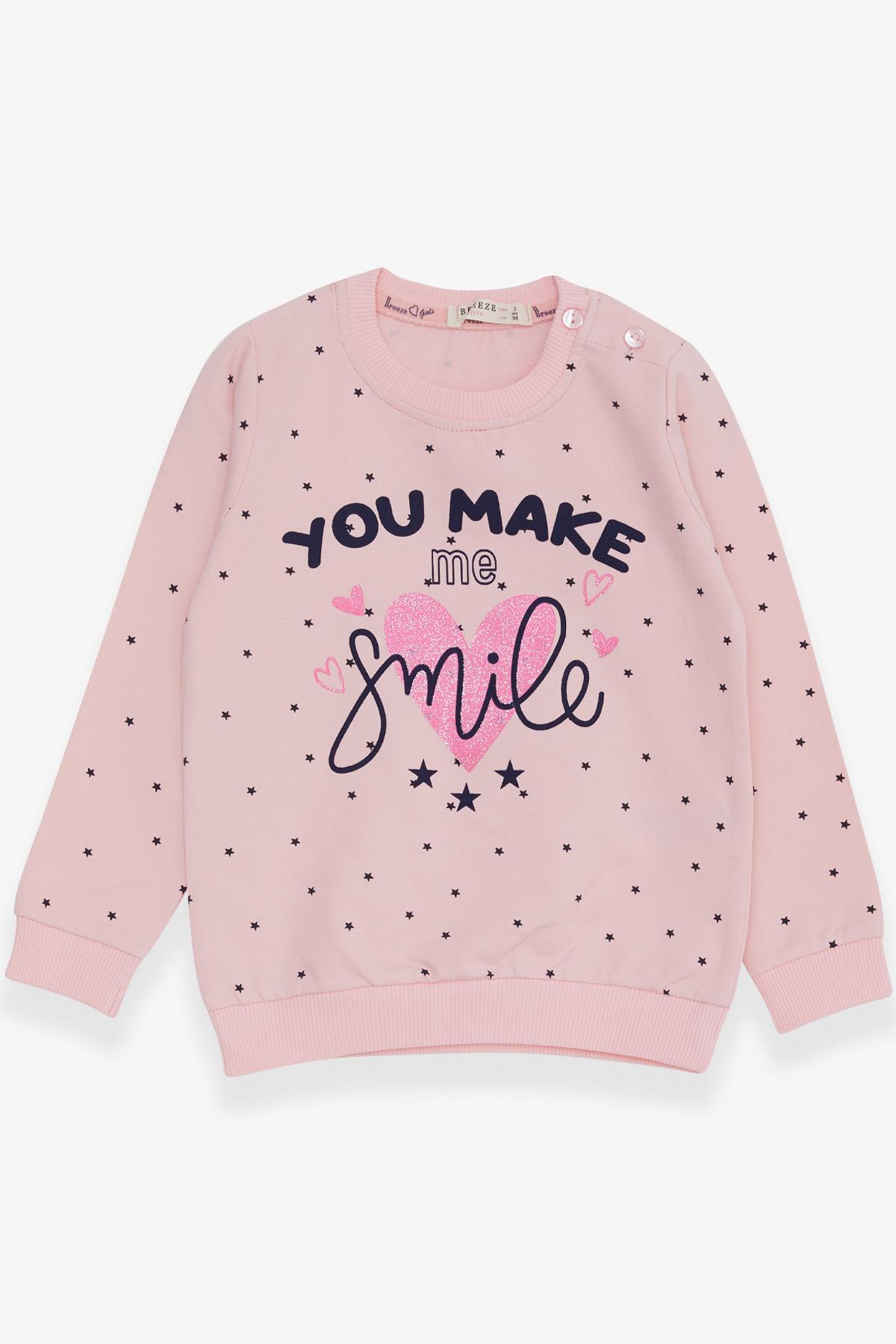 Breeze Kız Çocuk Sweatshirt Simli Kalp Baskılı Pembe (2-6 Yaş)