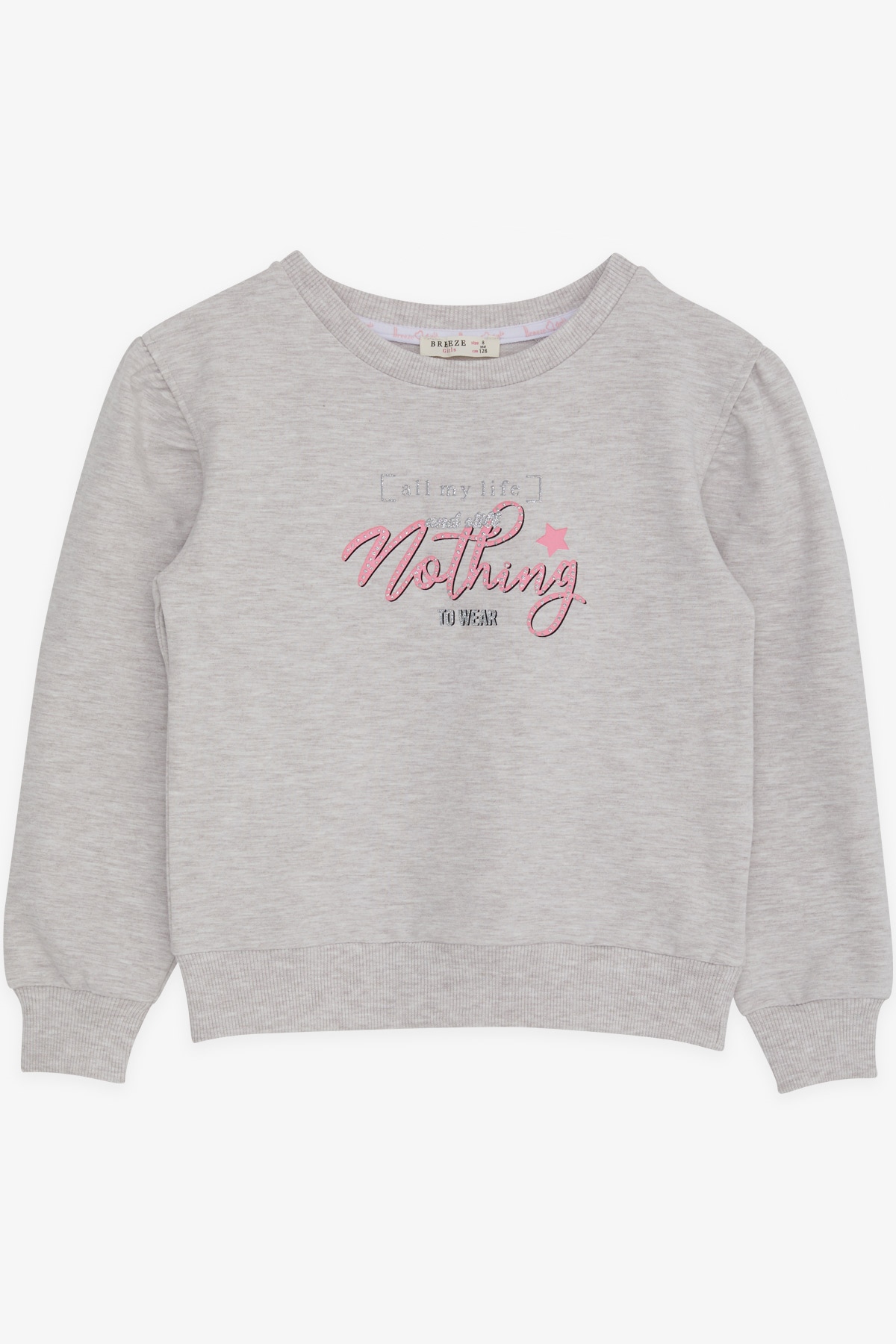 Breeze Kız Çocuk Sweatshirt Simli Yazı Baskılı Bej Melanj (8-14 Yaş)