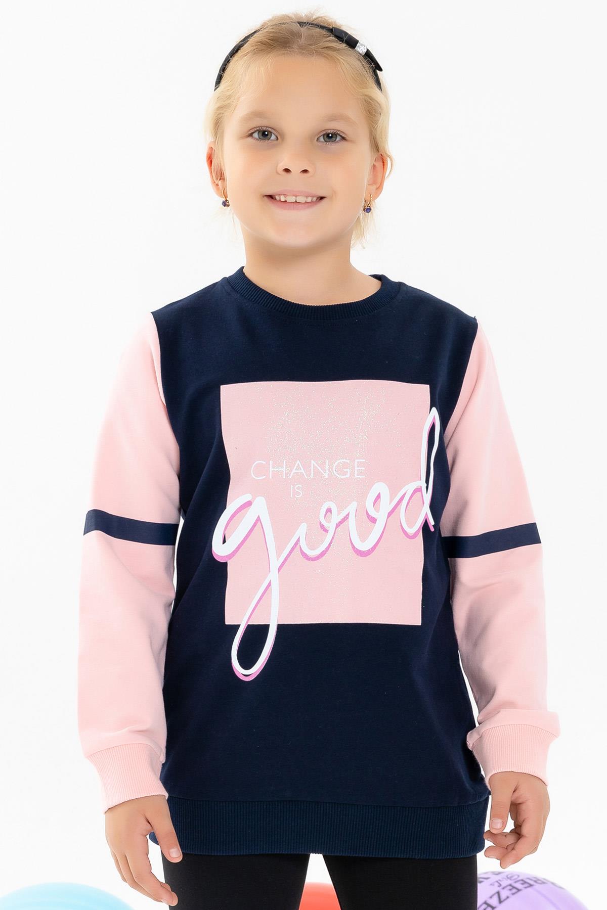 Breeze Kız Çocuk Sweatshirt Simli Yazı Baskılı Lacivert (8 Yaş)