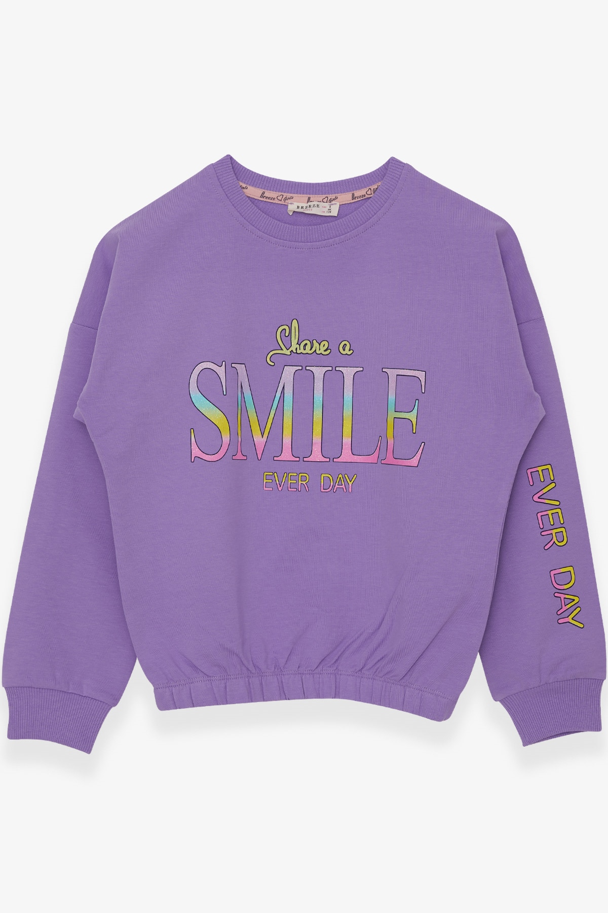 Breeze Kız Çocuk Sweatshirt Simli Yazı Baskılı Lila (8-14 Yaş)