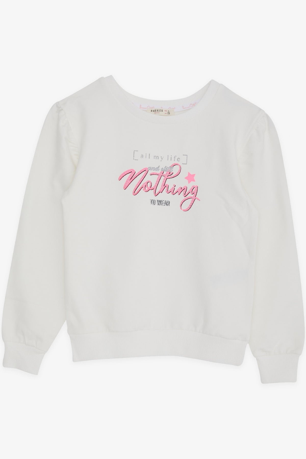 Breeze Kız Çocuk Sweatshirt Simli Yazı Baskılı Ekru (8-14 Yaş)