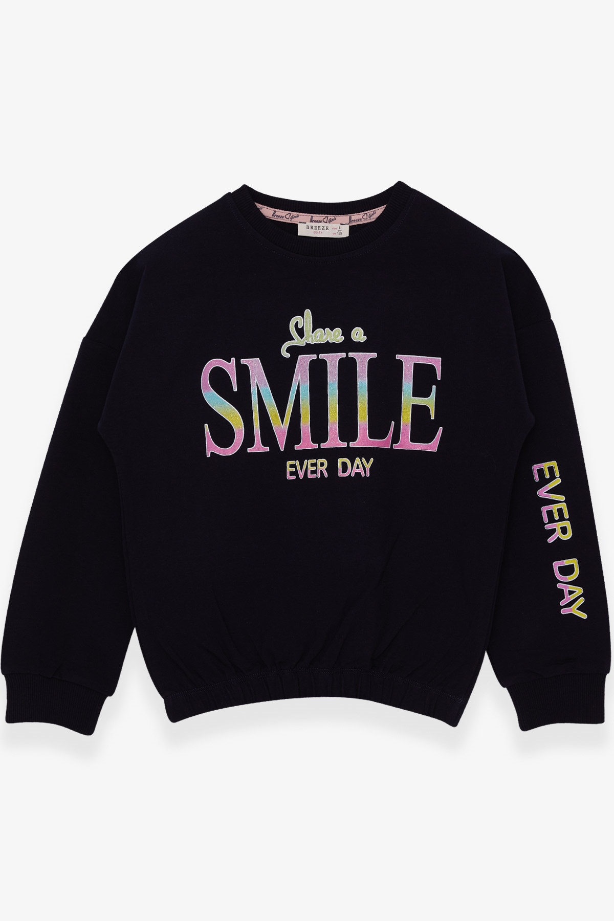 Breeze Kız Çocuk Sweatshirt Simli Yazı Baskılı Lacivert (8-14 Yaş)