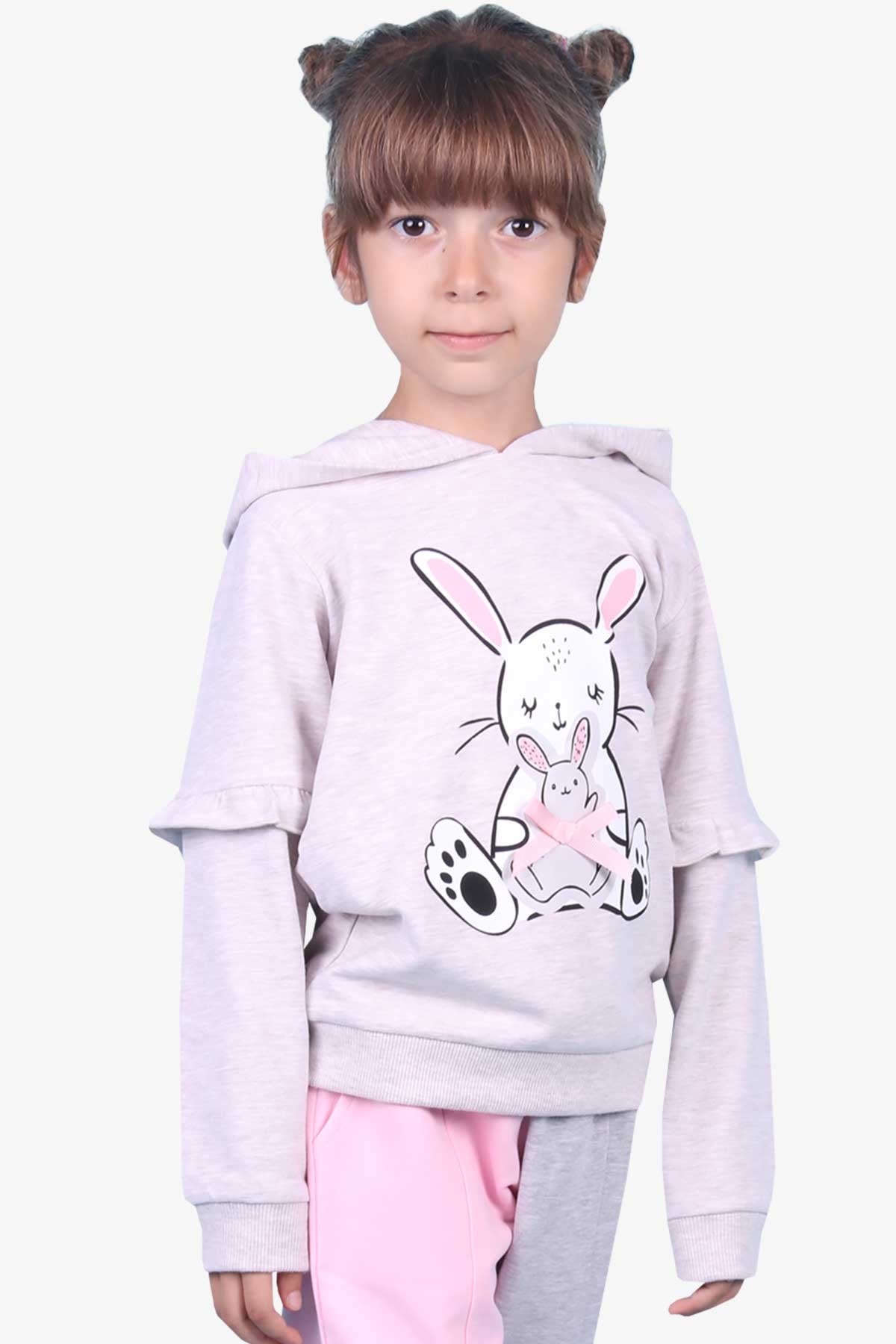 Breeze Kız Çocuk Sweatshirt Tavşan Baskılı Bej Melanj (1.5-5 Yaş)