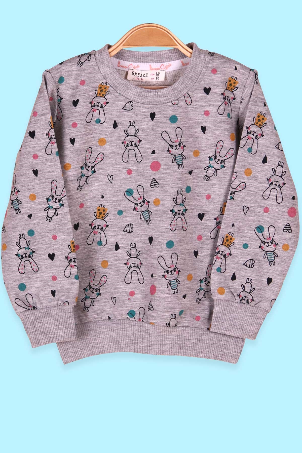 Breeze Kız Çocuk Sweatshirt Tavşan Desenli Gri (1.5-5 Yaş)