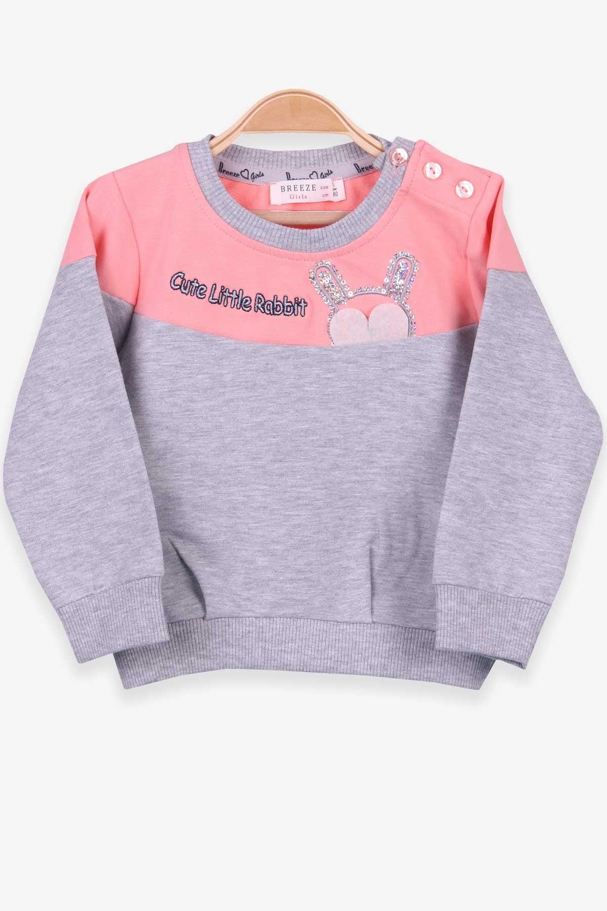 Breeze Kız Çocuk Sweatshirt Tavşan Nakışlı Gri Melanj (1-4 Yaş)